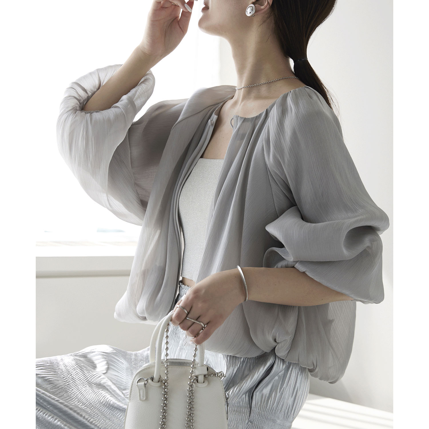 【お取り寄せ】PREFERIR（プレフェリール） ラメ楊柳バルーンスリーブボレロ - 画像1