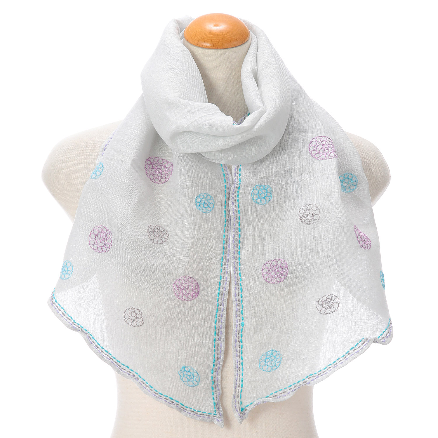 インド製コットンリネン刺繍ストール - 画像1