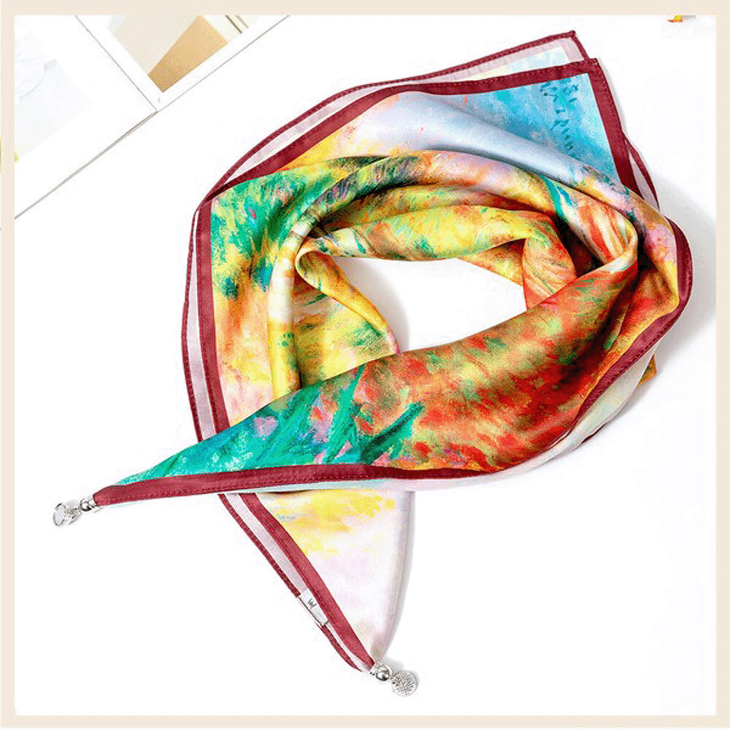 【ホワイト終了】マグネット付きスカーフ マルチプリント シルバー金具 - 画像8