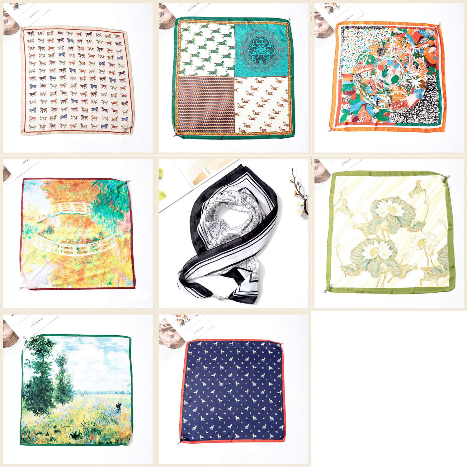 マグネット付きスカーフ マルチプリント シルバー金具 - 画像1