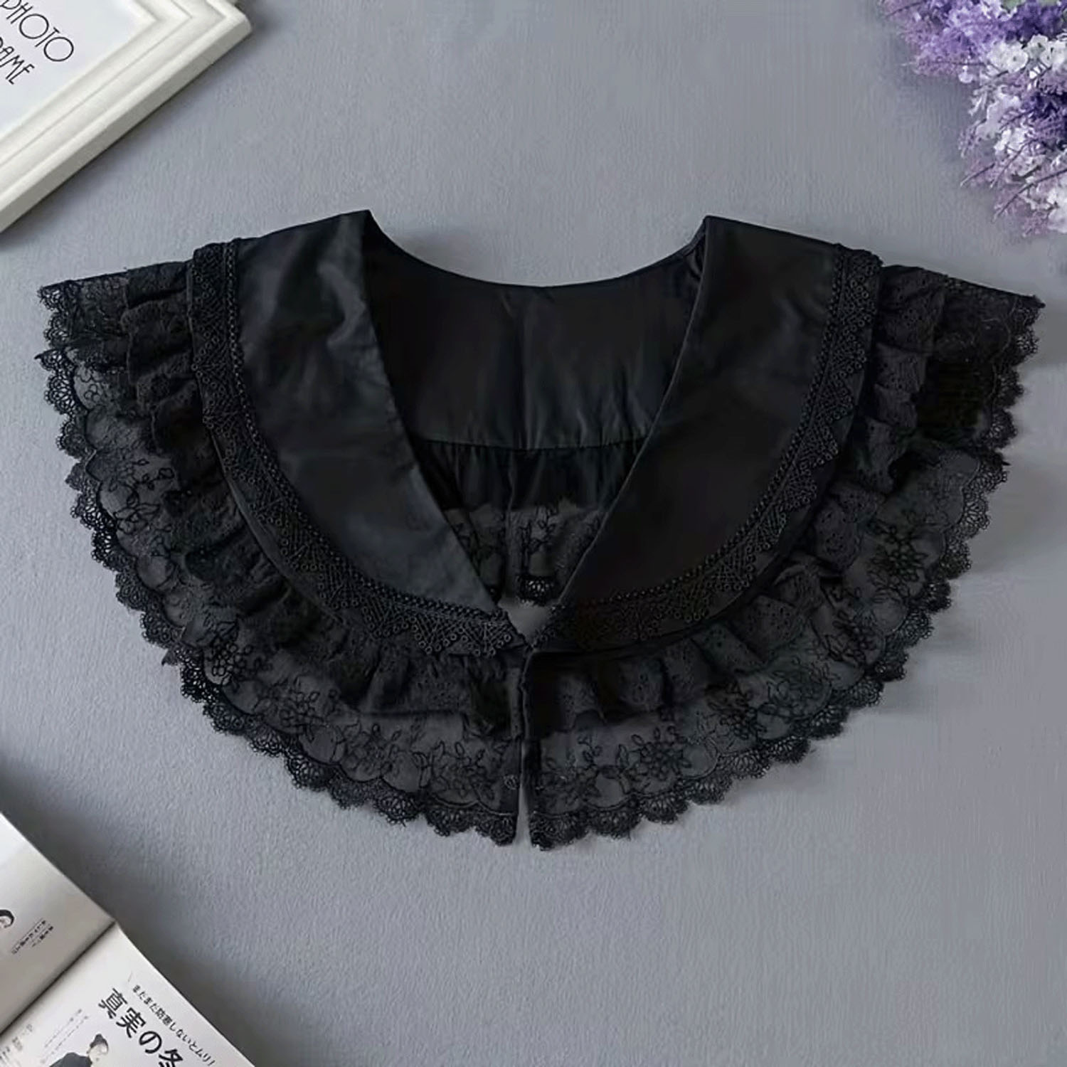 レース付け襟 ホワイト／ブラックレース - 画像8