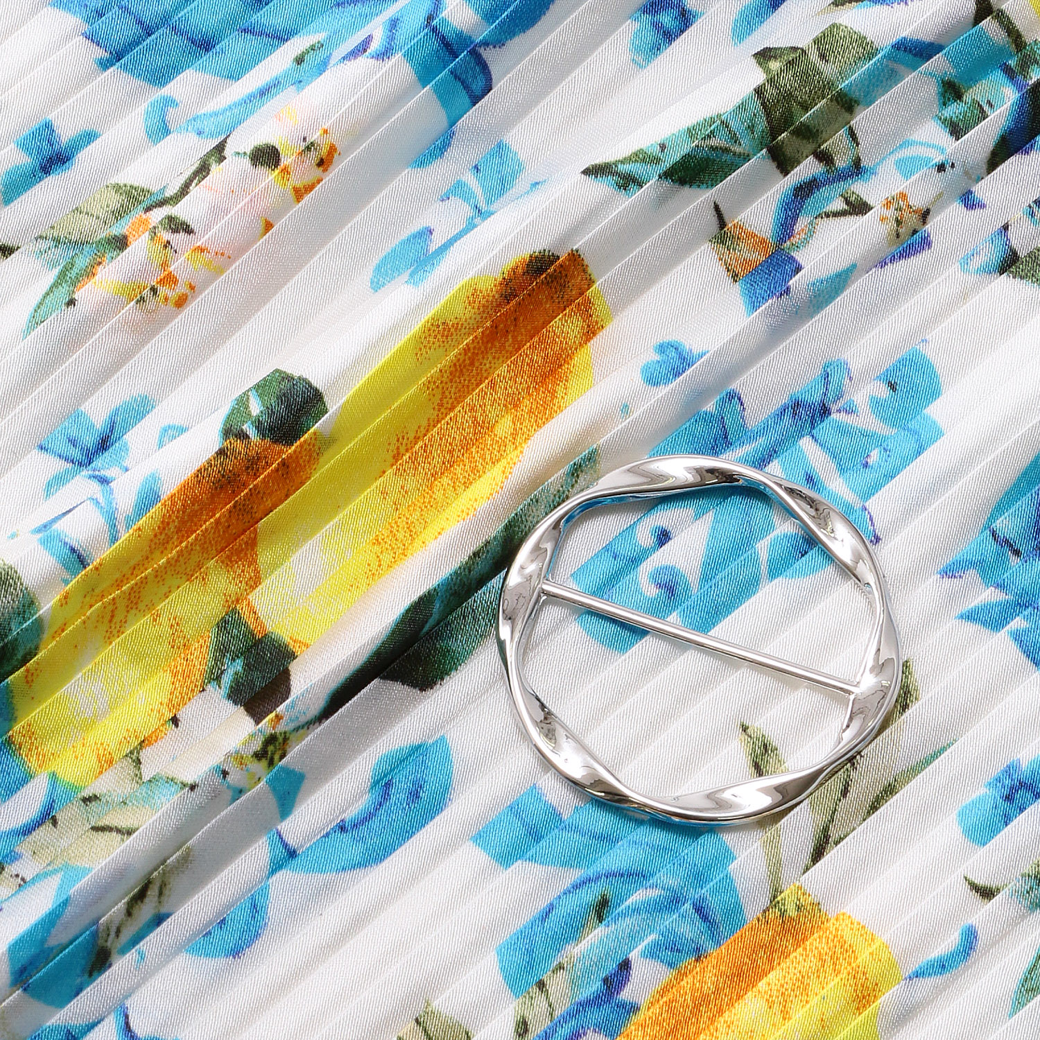 スカーフリング付きプリーツスカーフ レモン - 画像3