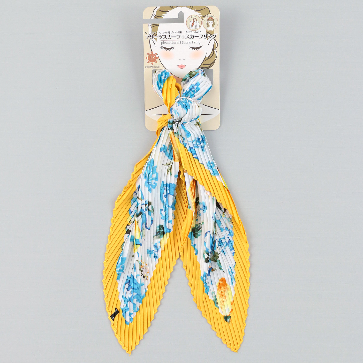 スカーフリング付きプリーツスカーフ レモン - 画像4