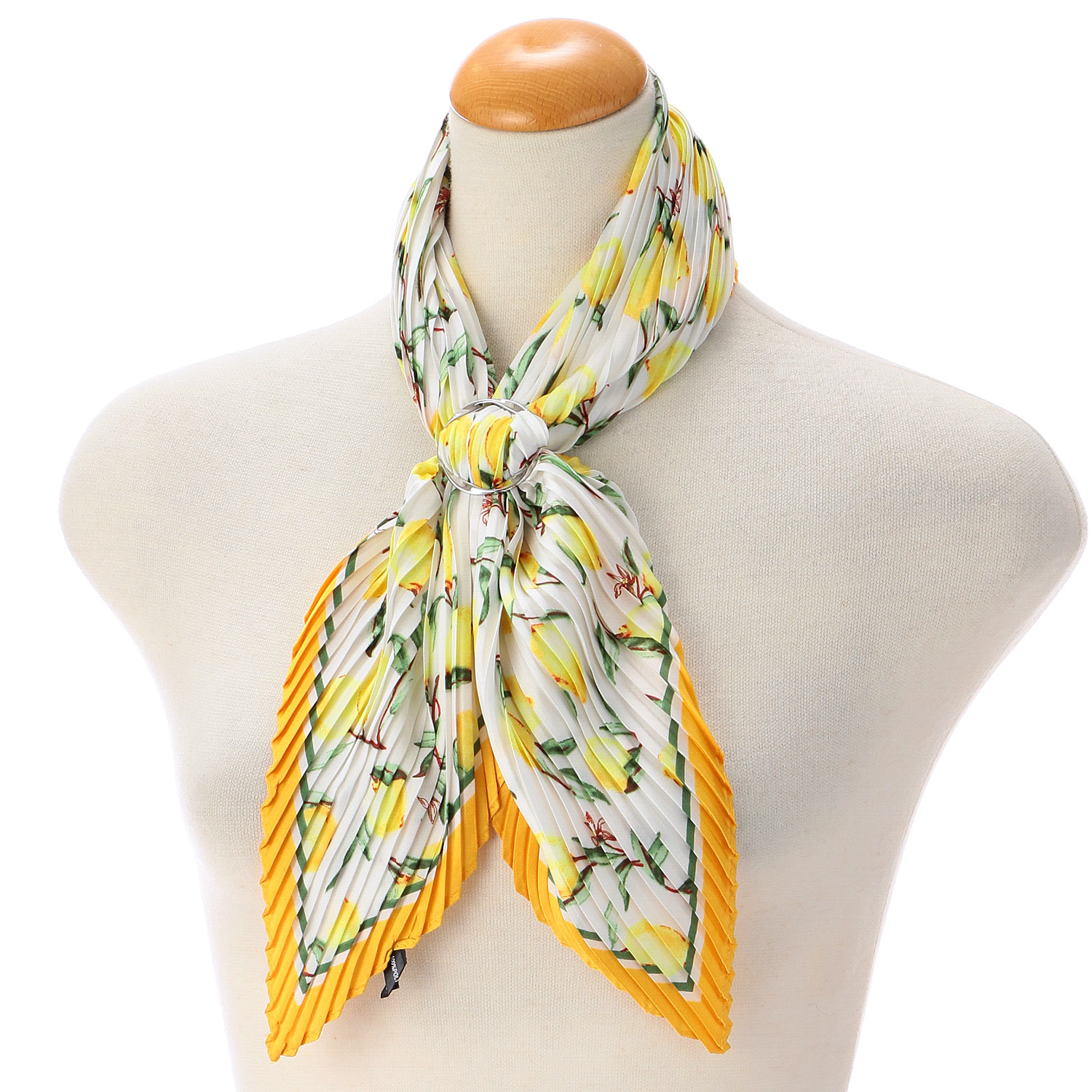 スカーフリング付きプリーツスカーフ レモン - 画像5