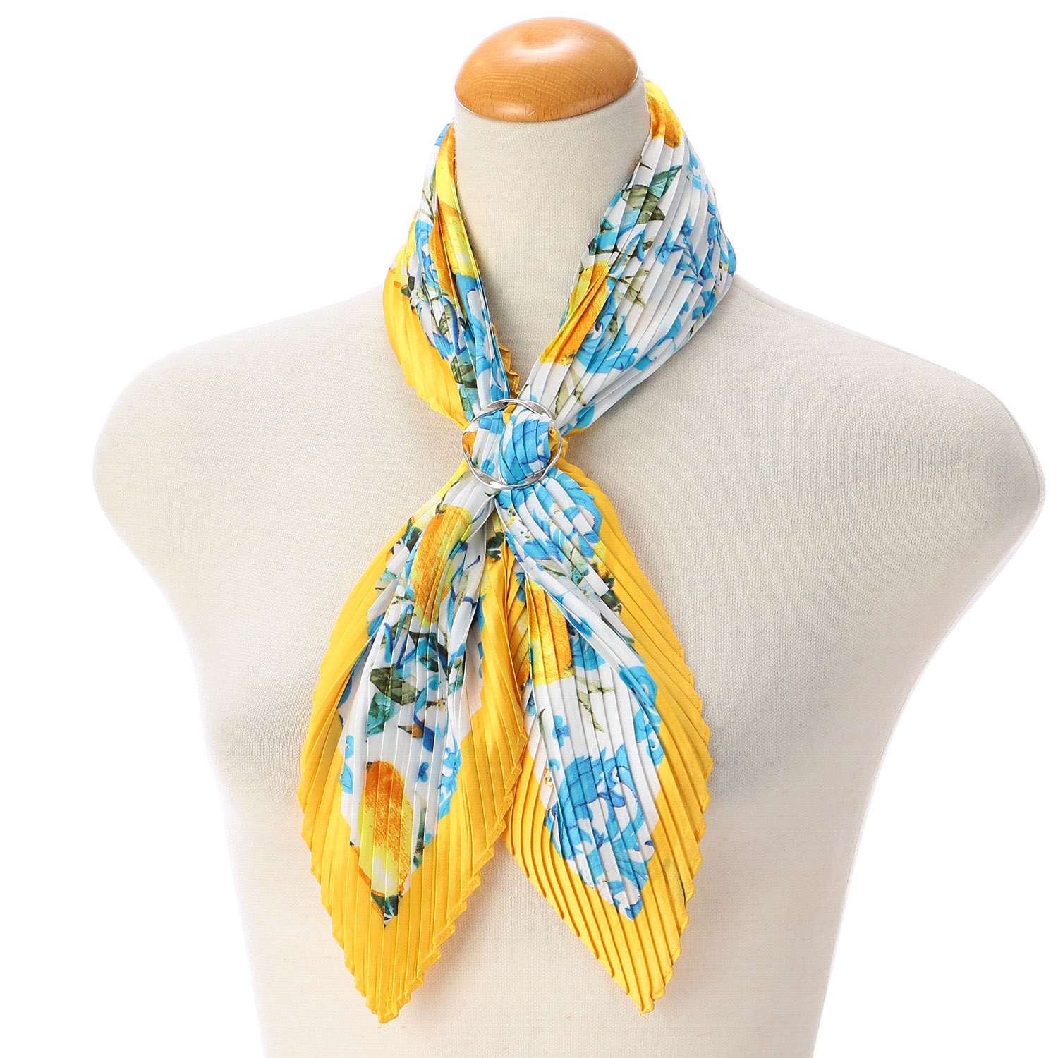 スカーフリング付きプリーツスカーフ レモン - 画像1