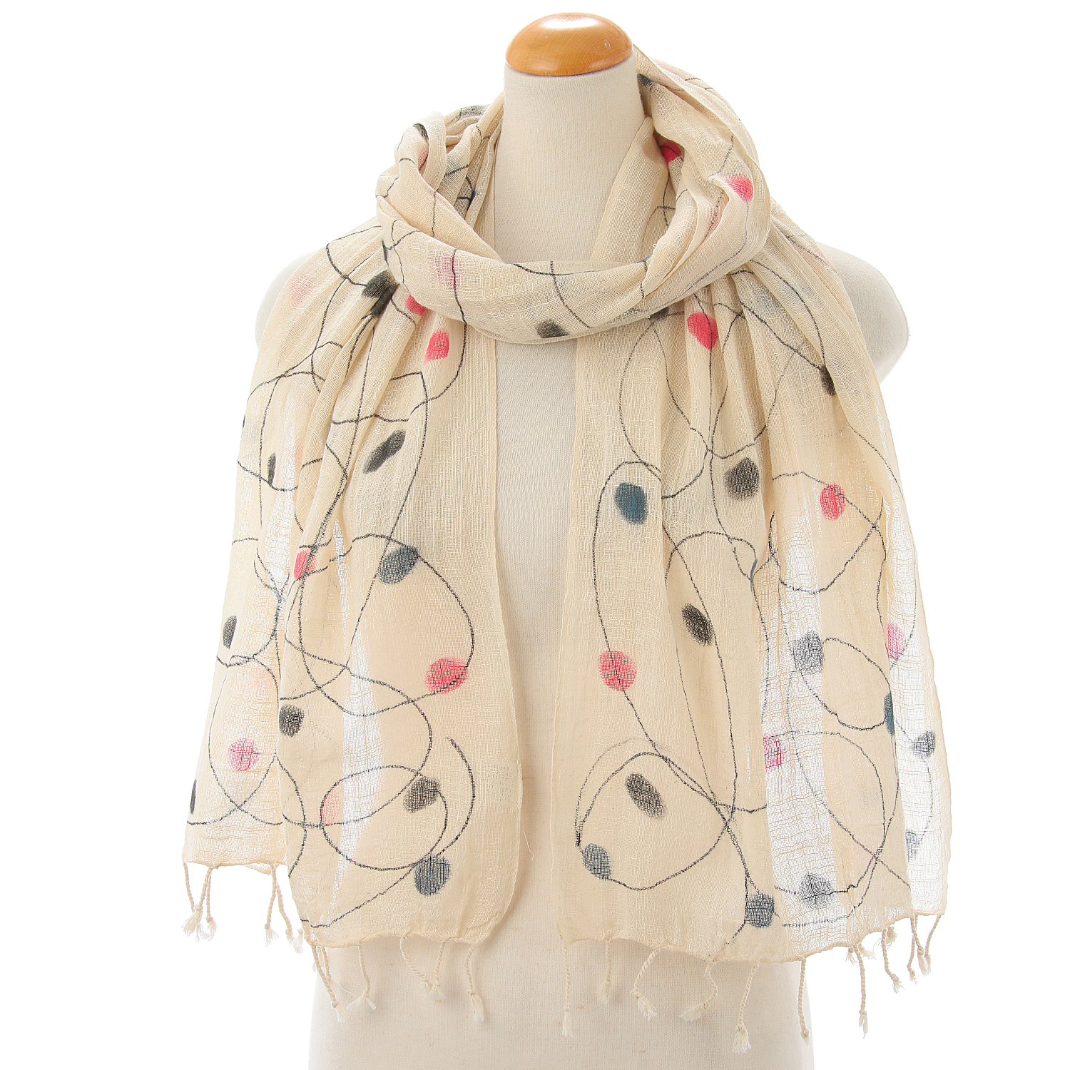 【07終了】インド製 手描き風ストール カラー