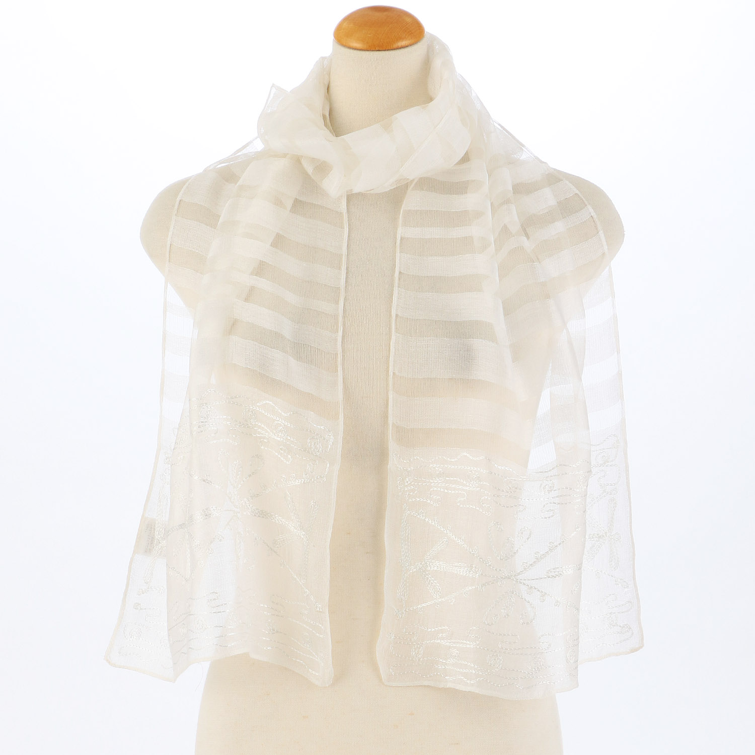 インド製 シルク混刺繍ストール - 画像1