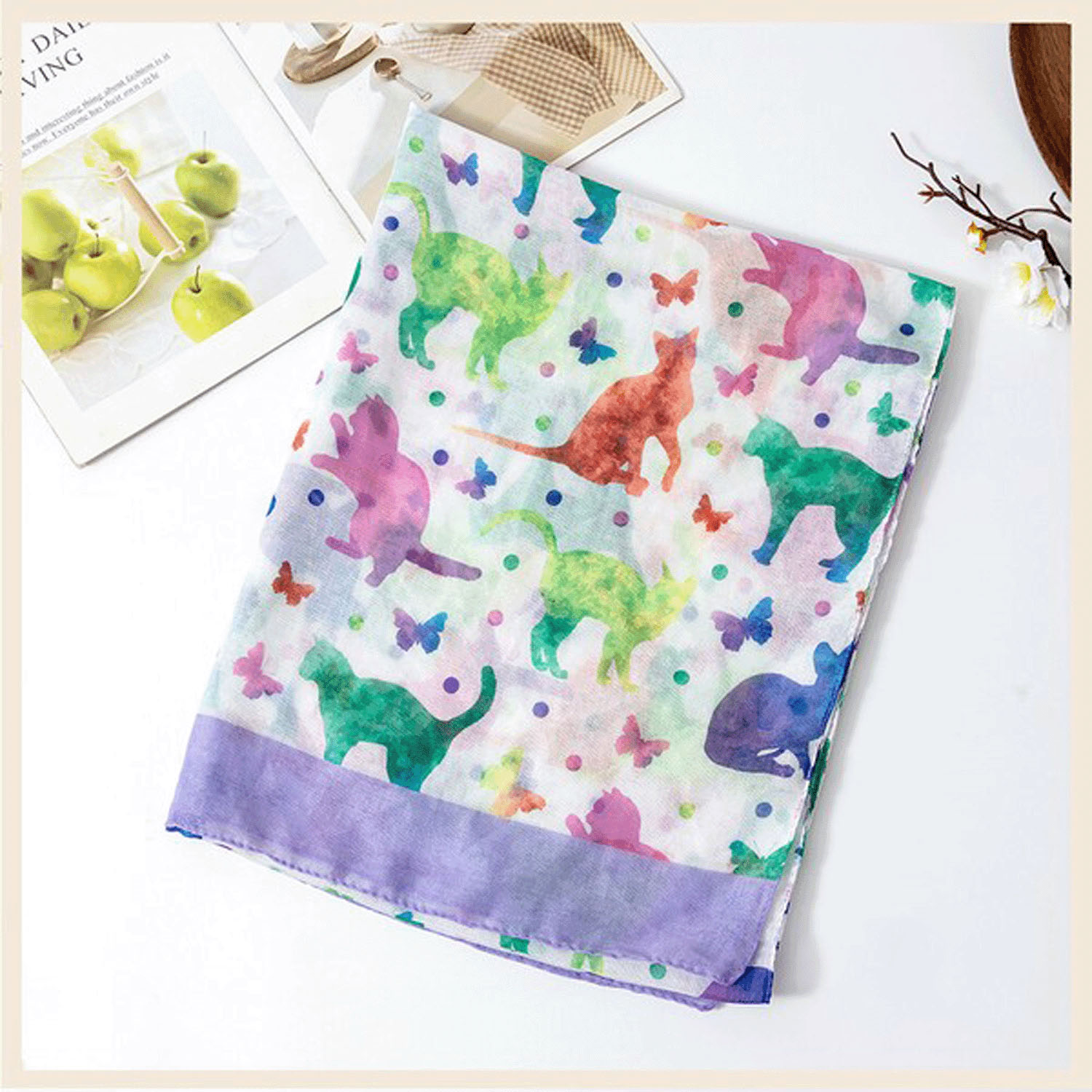 【ラベンダー終了】大判ストール カラフルネコ - 画像4