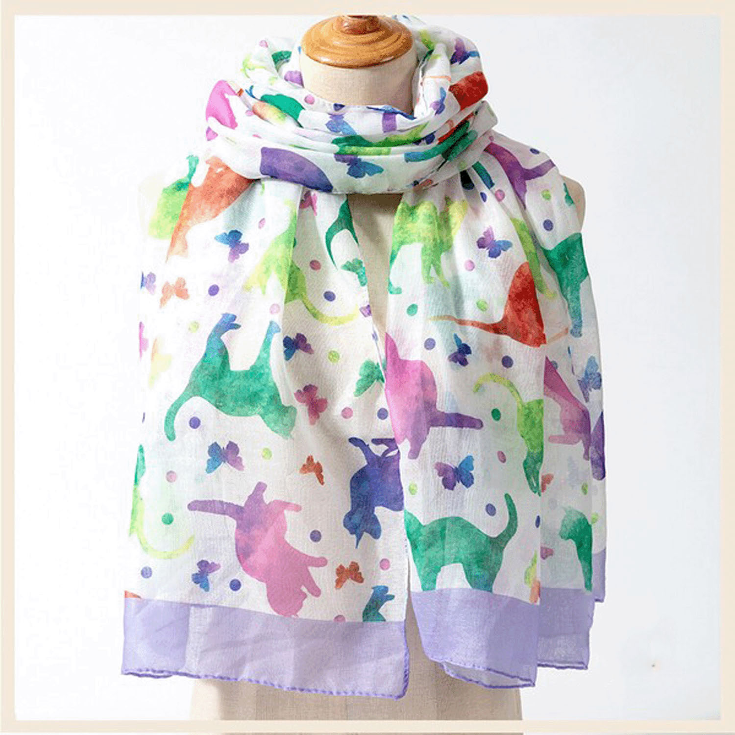 【ラベンダー終了】大判ストール カラフルネコ - 画像1