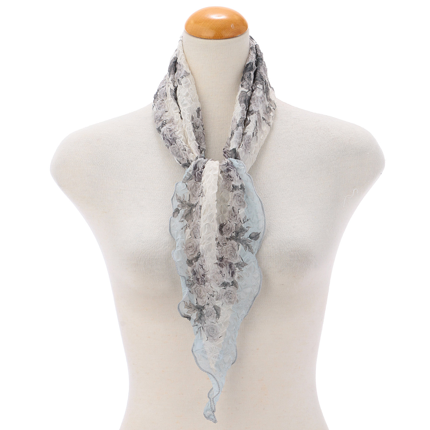 バラ柄シワ加工剣先スカーフ - 画像2