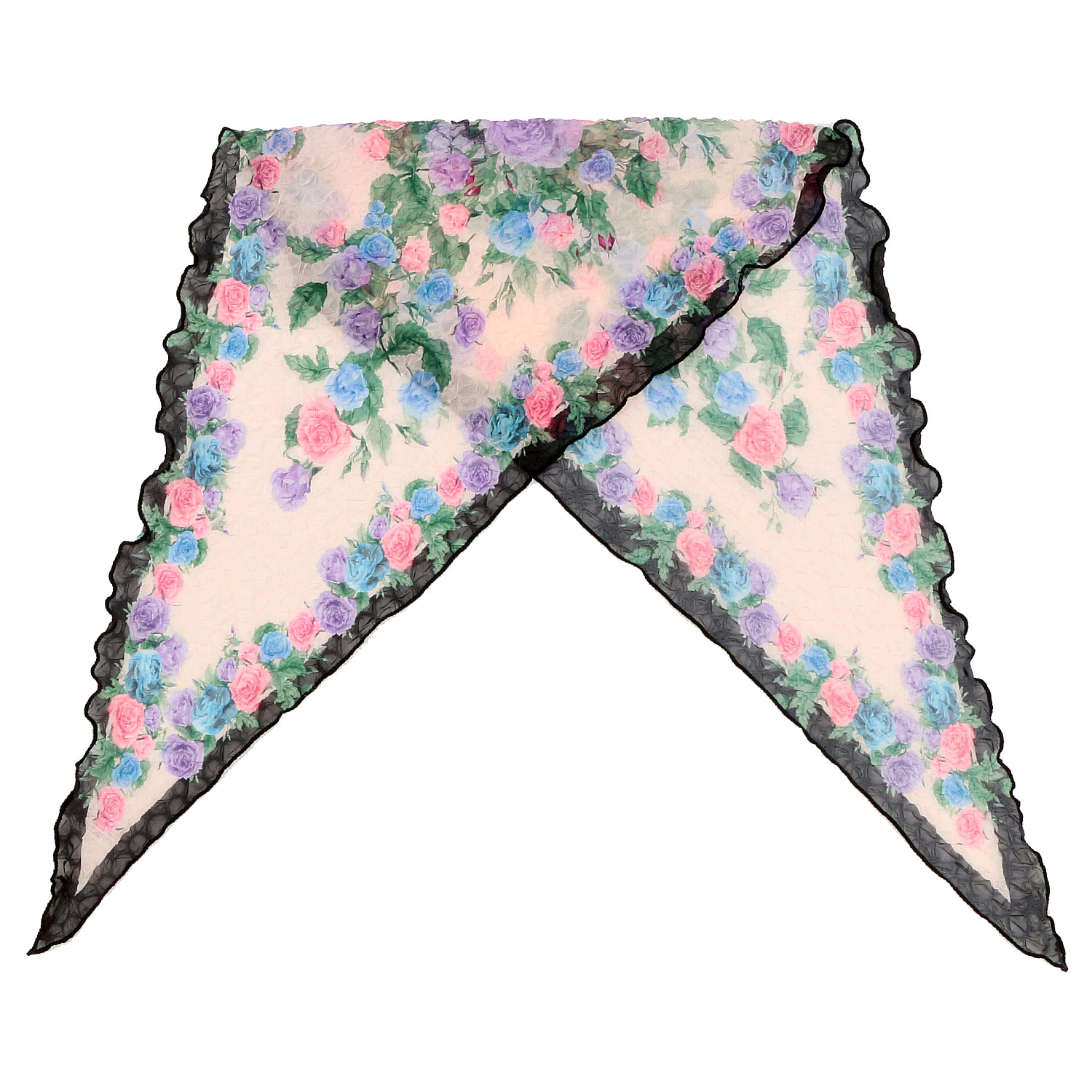 【グレー、イエロー終了】バラ柄シワ加工剣先スカーフ - 画像4