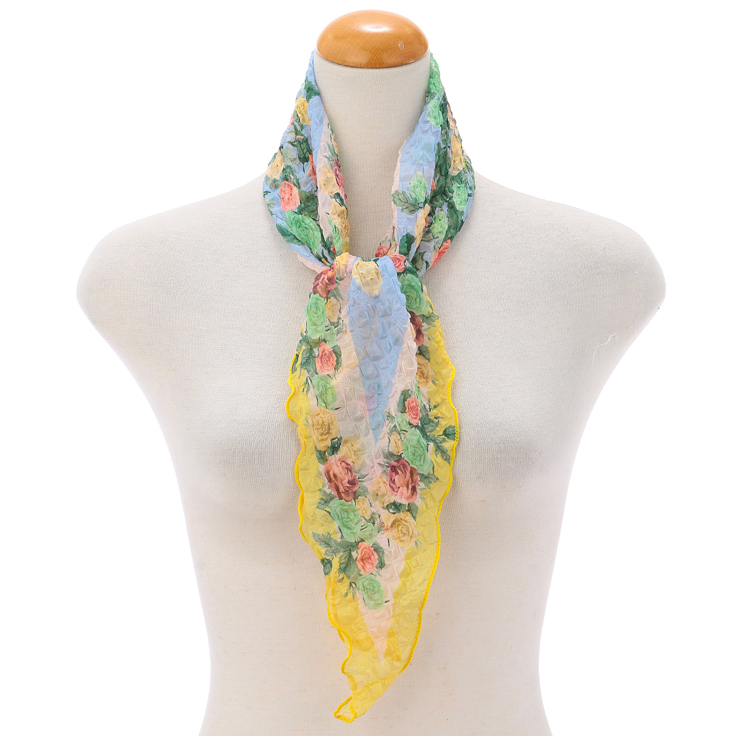 【グレー、イエロー終了】バラ柄シワ加工剣先スカーフ - 画像6