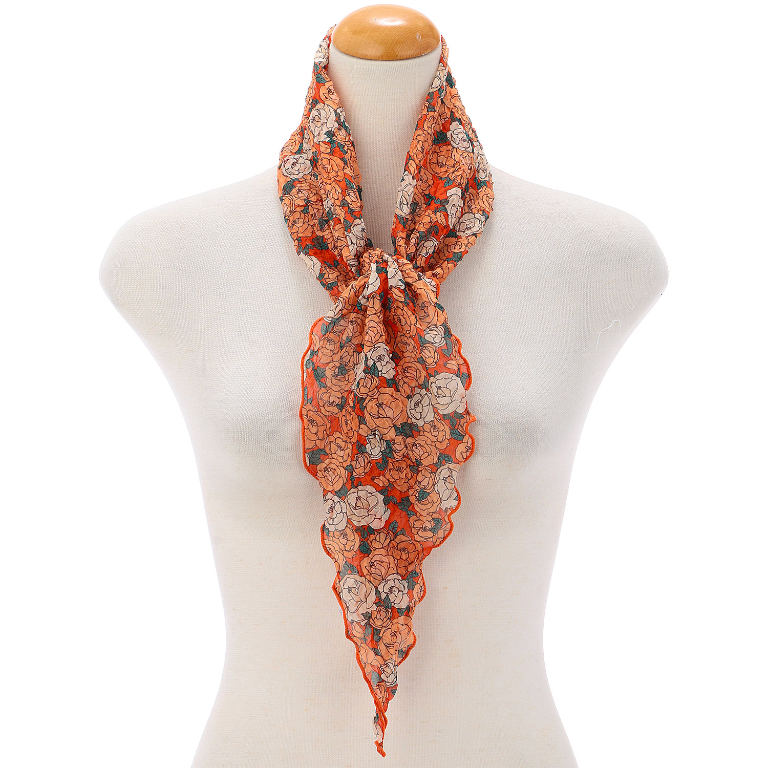 プチローズ柄シワ加工剣先スカーフ