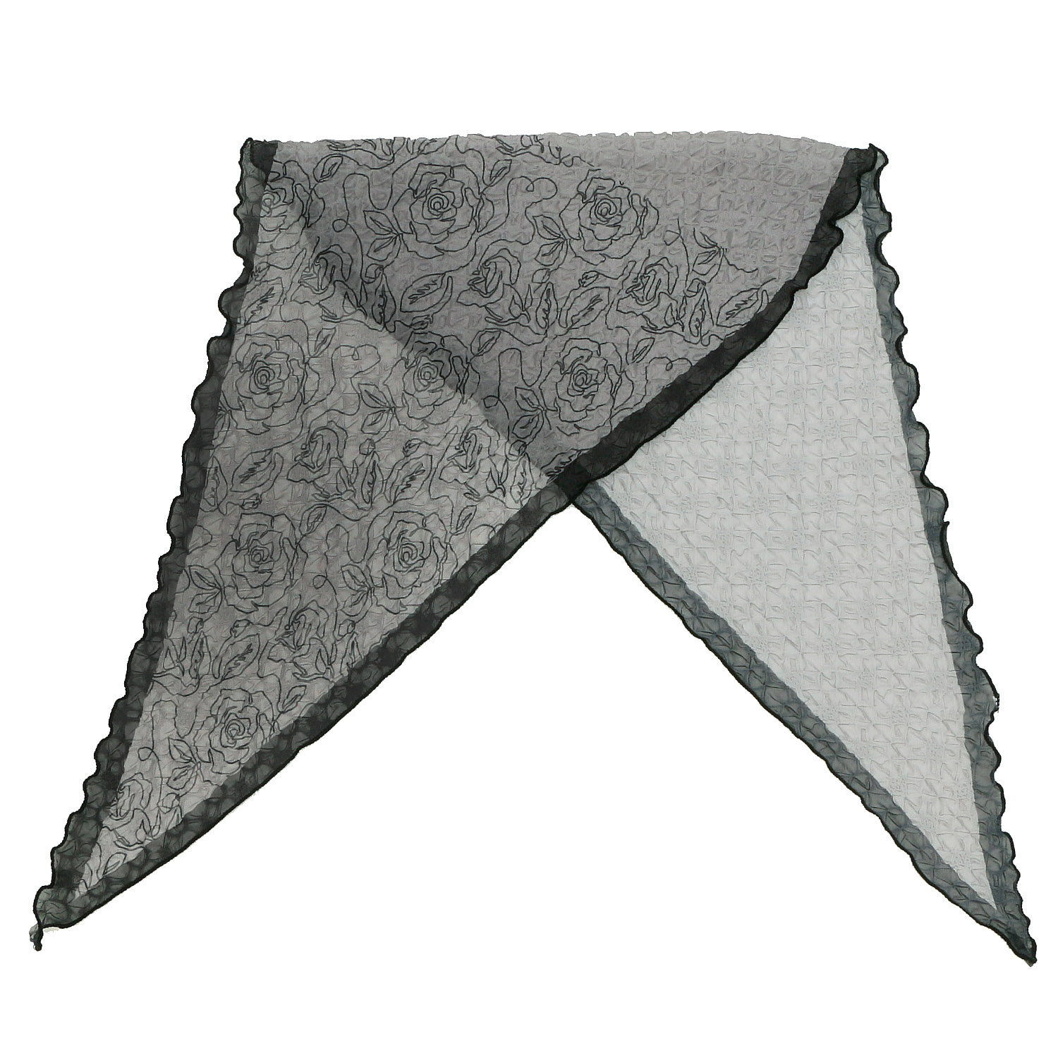 線画ローズ柄シワ加工剣先スカーフ - 画像2