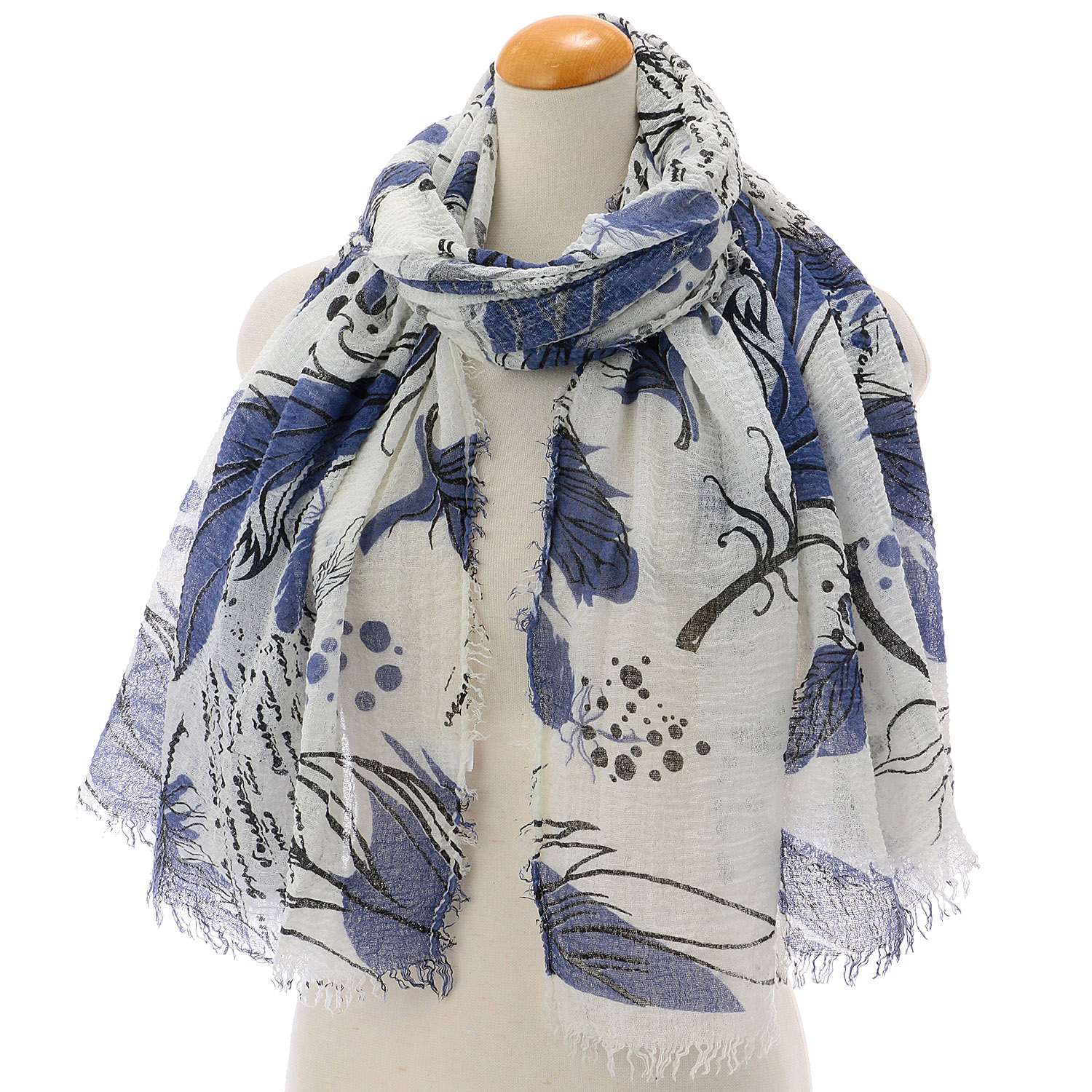 リーフ柄ガーゼタッチストール - 画像4