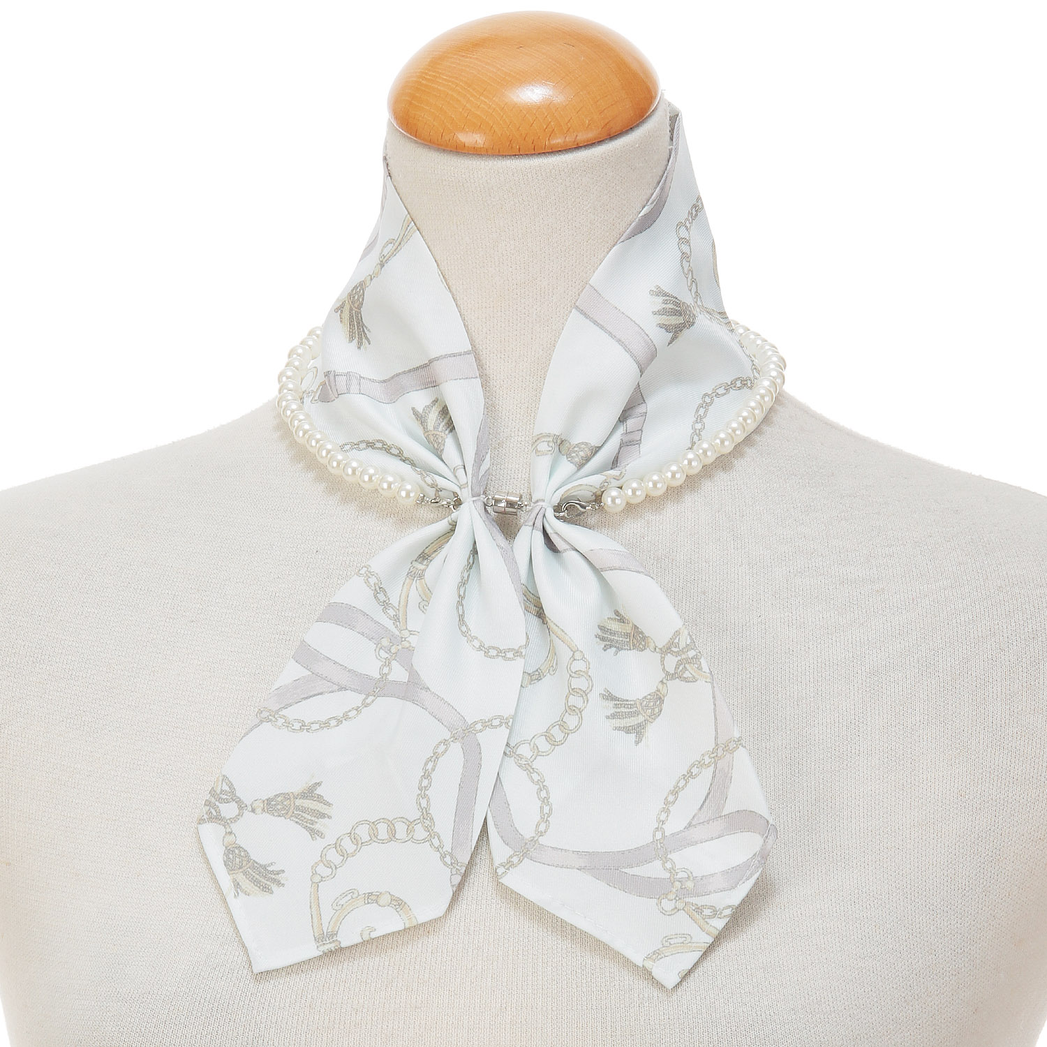 マグネット付パールネックレススカーフ マルチ柄