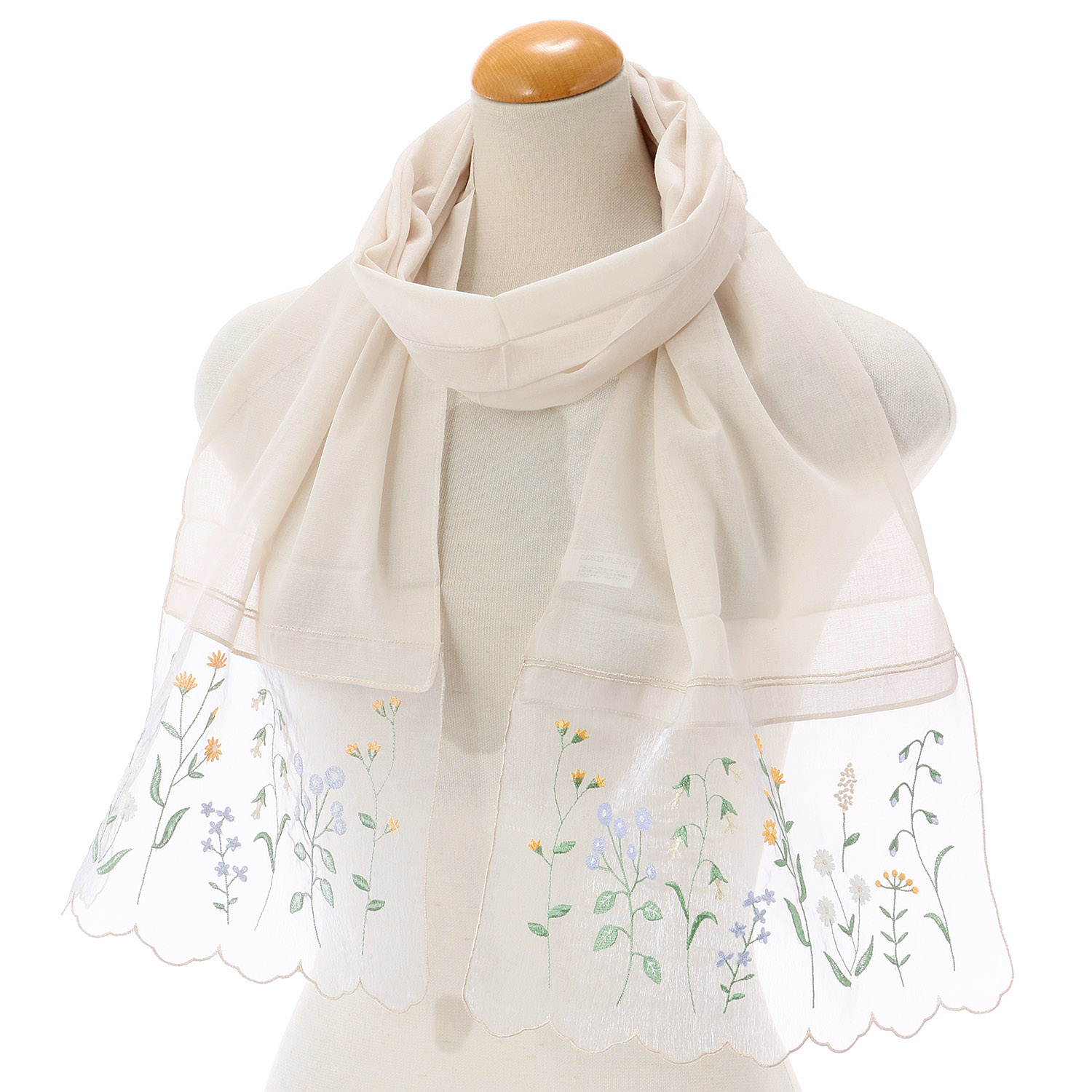 オーガンジー刺繍ストール ボタニカル柄