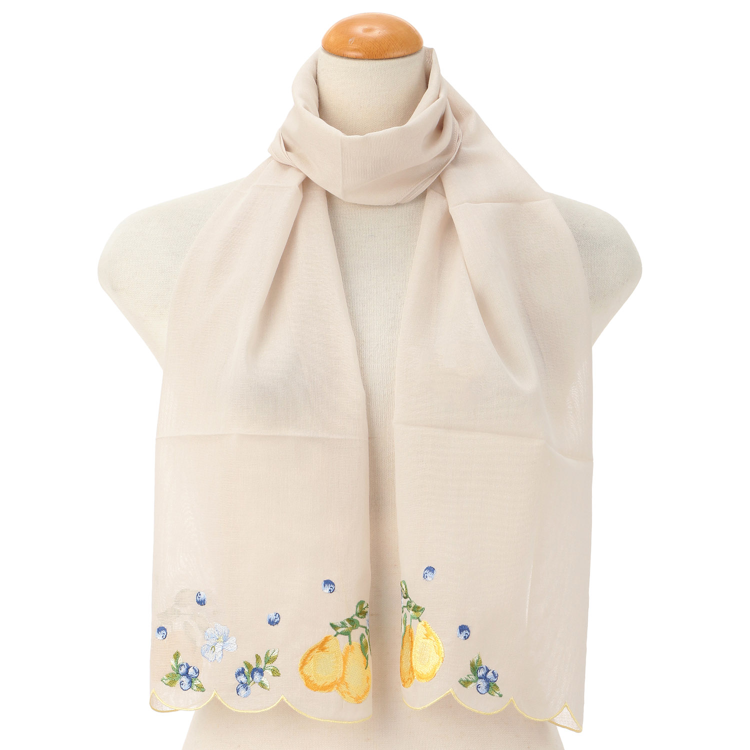 スカラップ刺繍ストール フルーツ柄