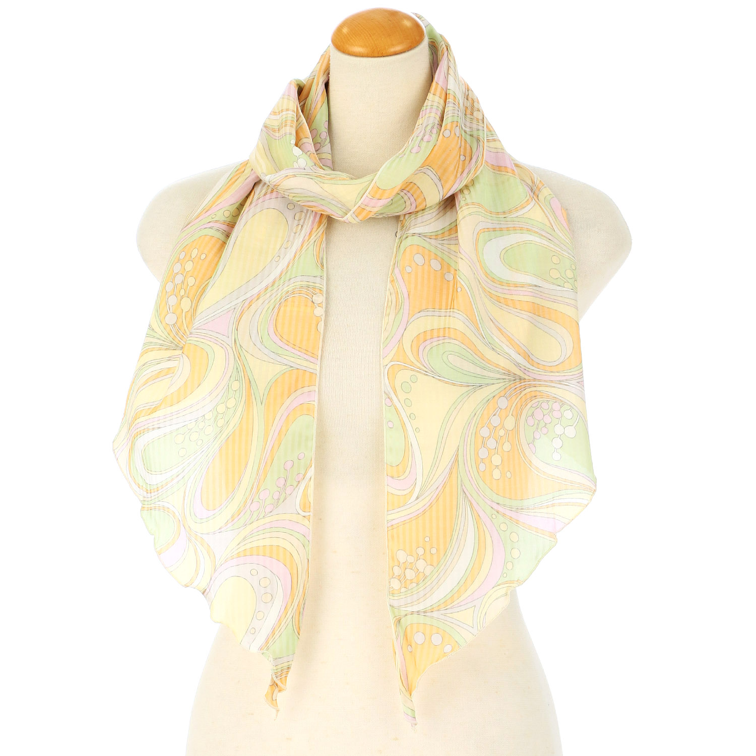 日本製 カーブ幾何柄剣先スカーフ