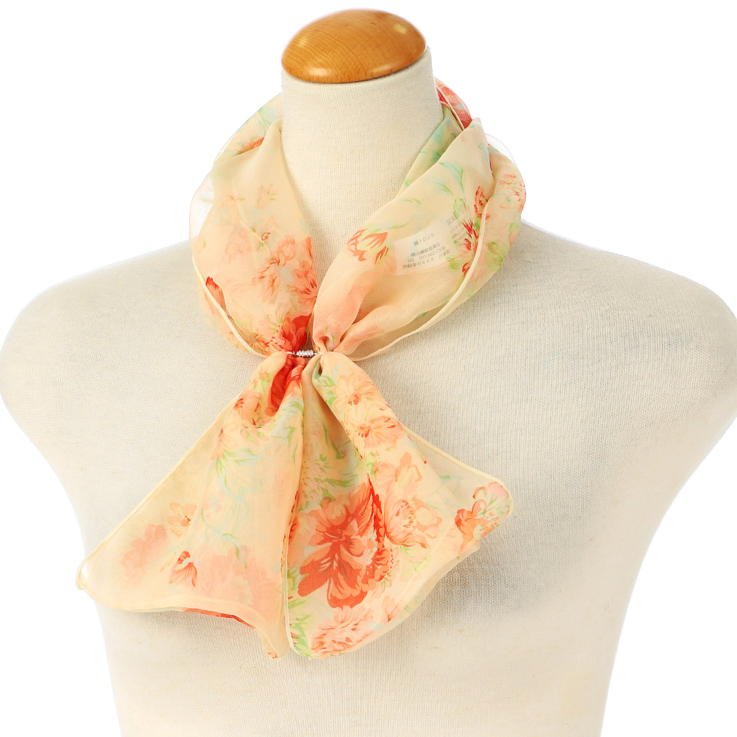 日本製 シルク花柄ワンタッチスカーフ