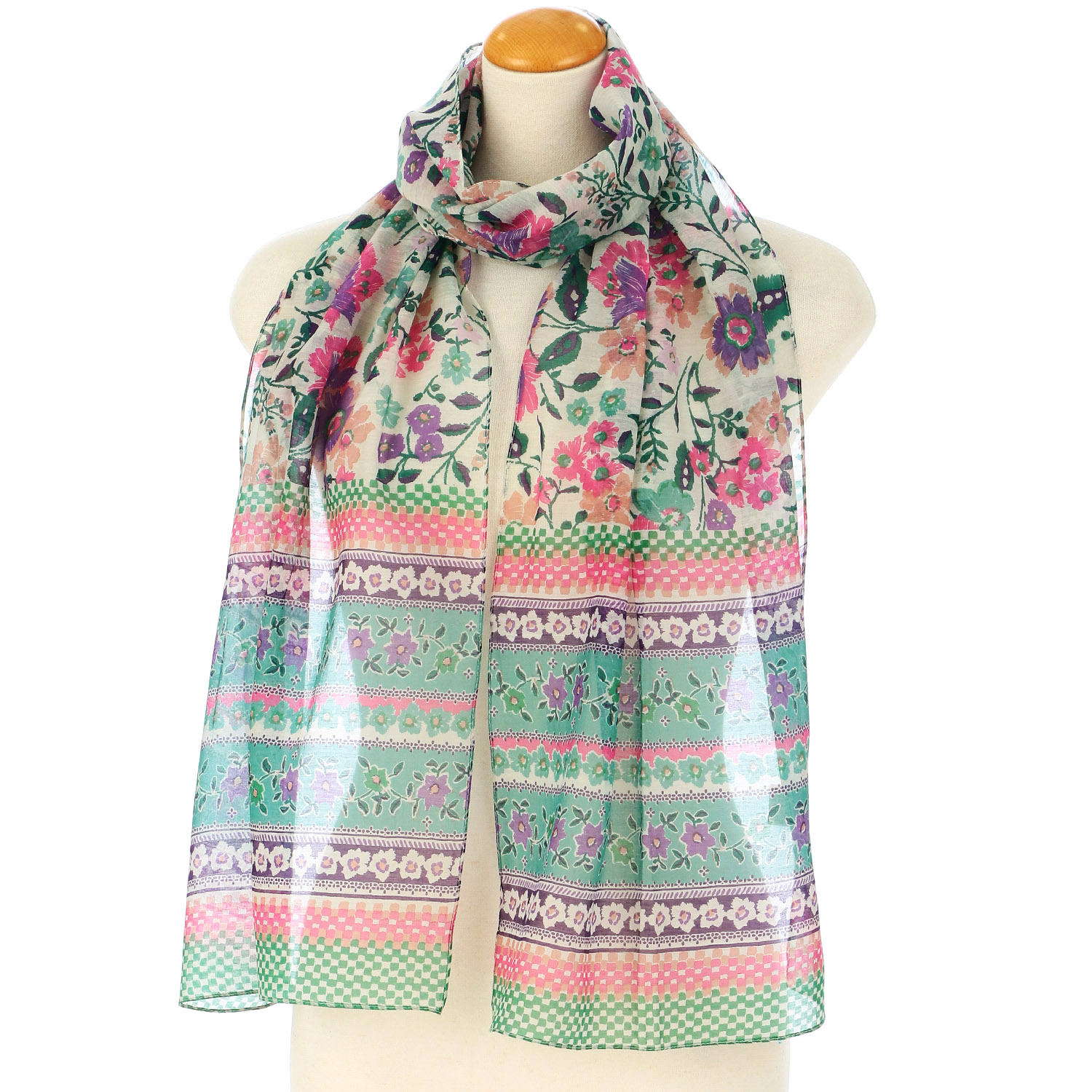 インド製 綿シルクボーダー花柄ストール - 画像3