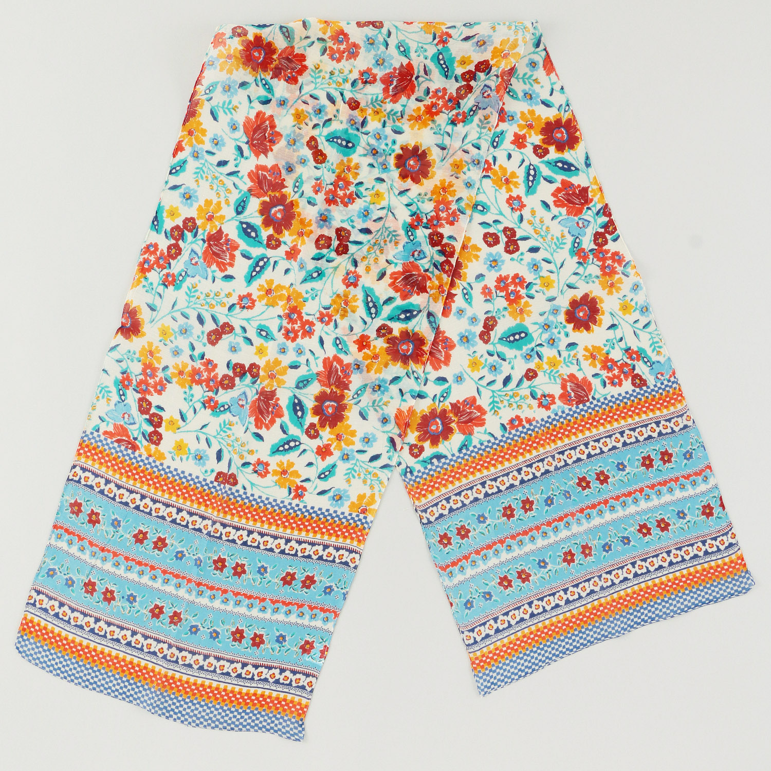 インド製 綿シルクボーダー花柄ストール - 画像5