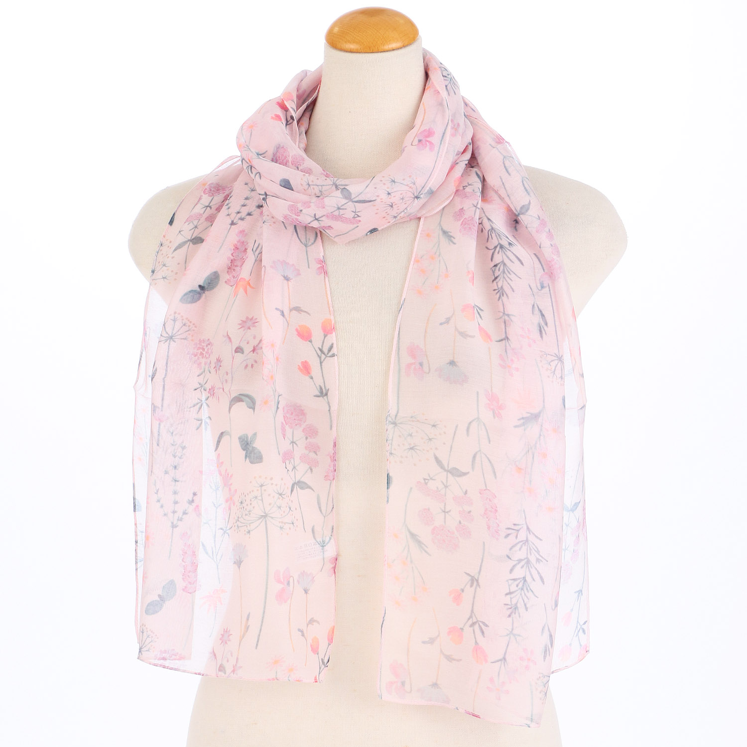 【ピンク終了】インド製 シルク混花柄プリントストール - 画像2