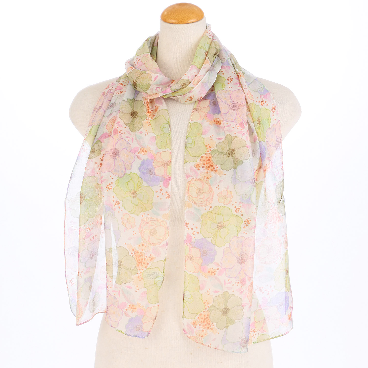 インド製 シルク混花柄プリントストール - 画像1