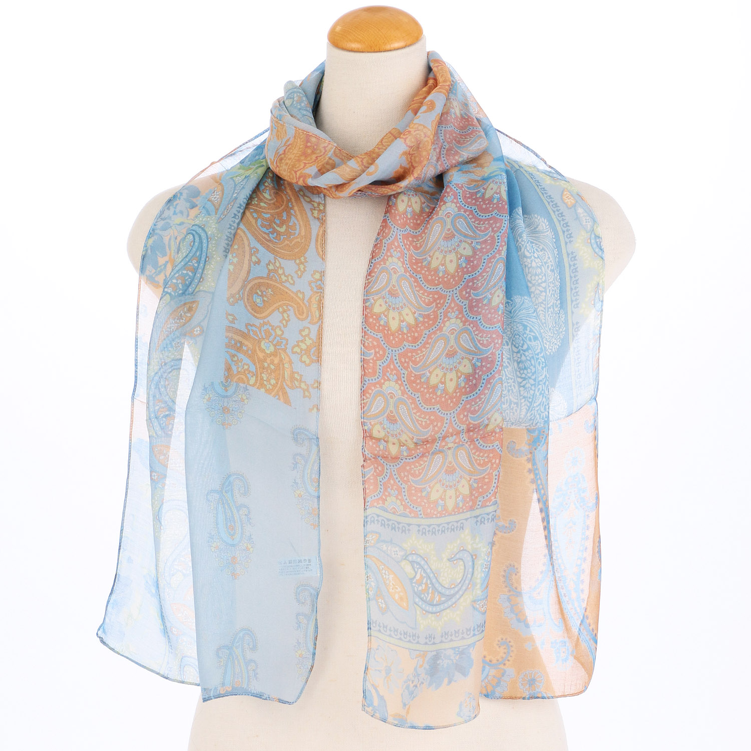 インド製 シルク混ペイズリープリントストール - 画像1