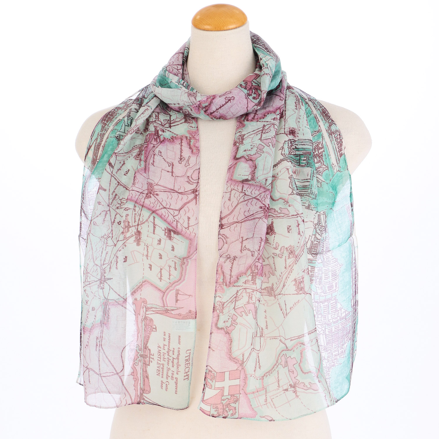 インド製 シルク混街並み柄プリントストール