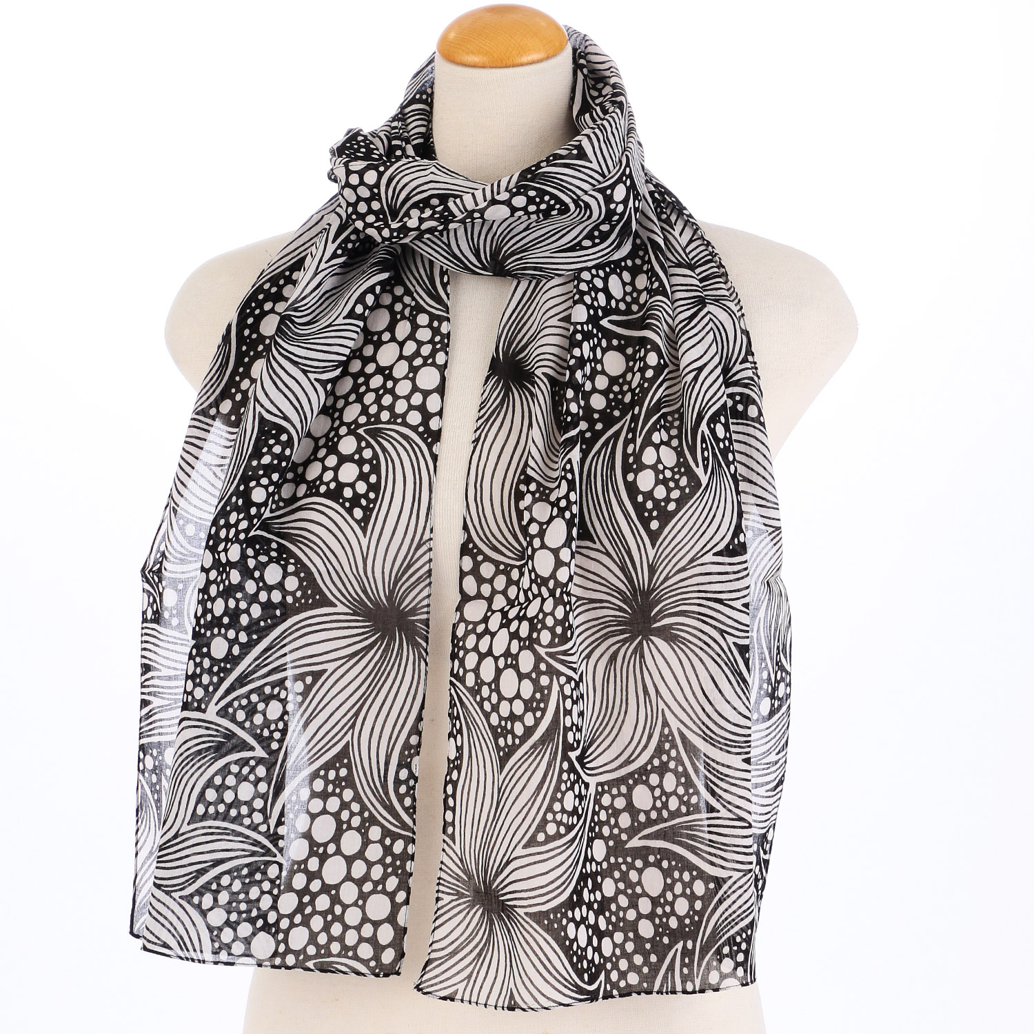 インド製 モノトーン柄プリントストール