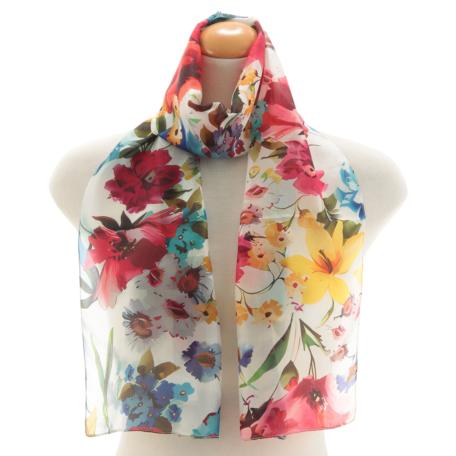 インド製 シルク花柄ストール - 画像1