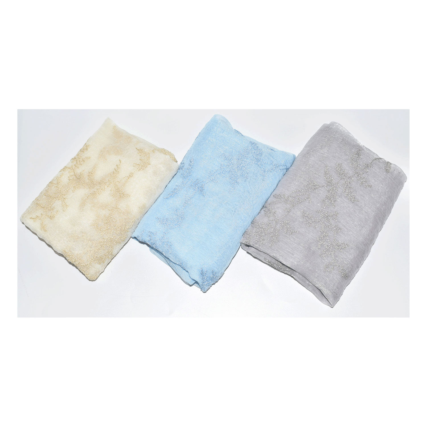 ポリエステルオーガンジーストール リーフ刺繍 - 画像2