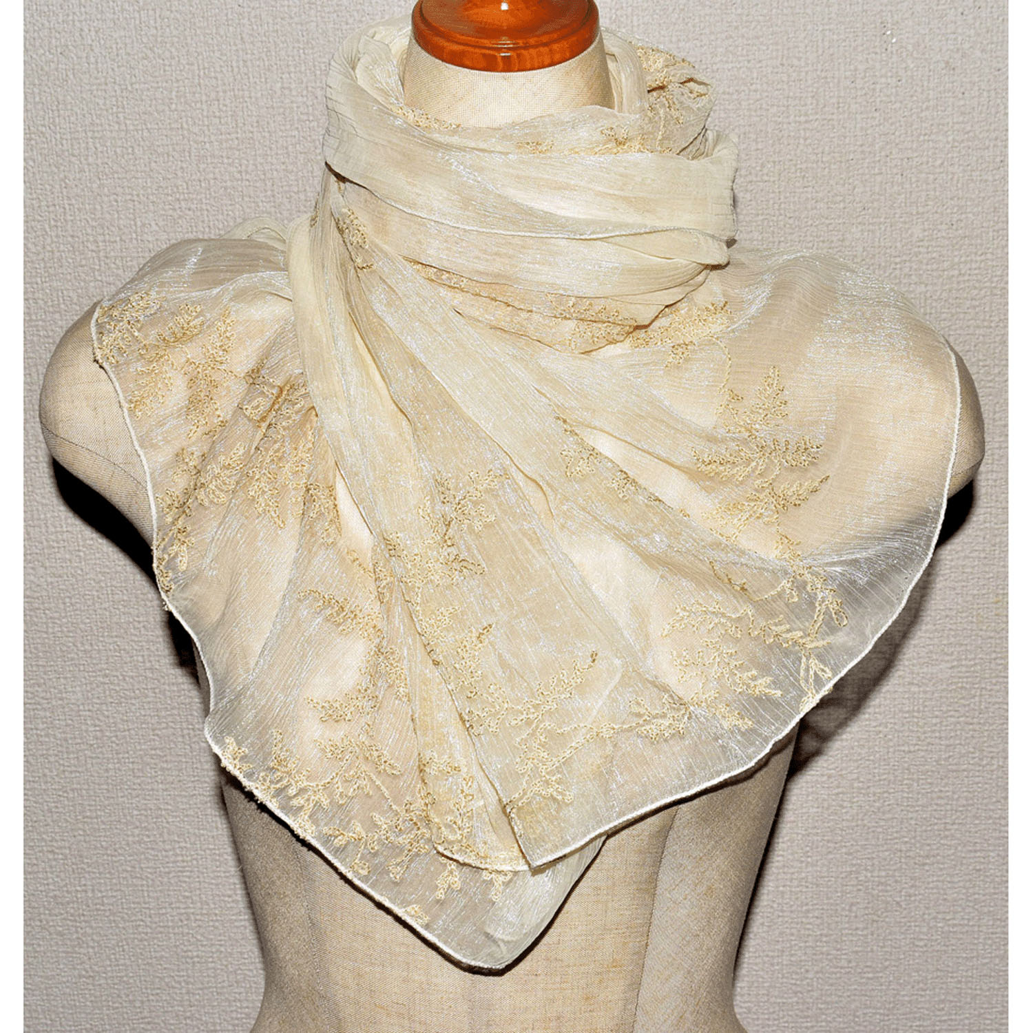 ポリエステルオーガンジーストール リーフ刺繍 - 画像9