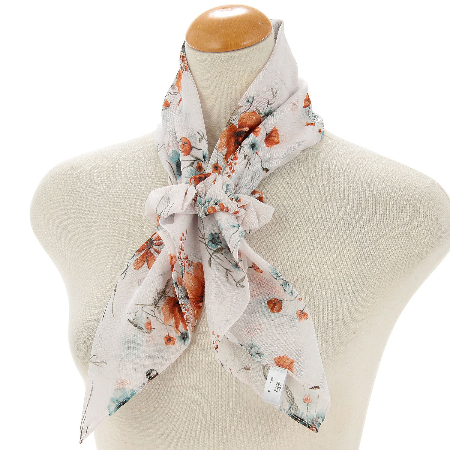 コットンUVシュシュ付きスカーフ ブーケ柄 - 画像1