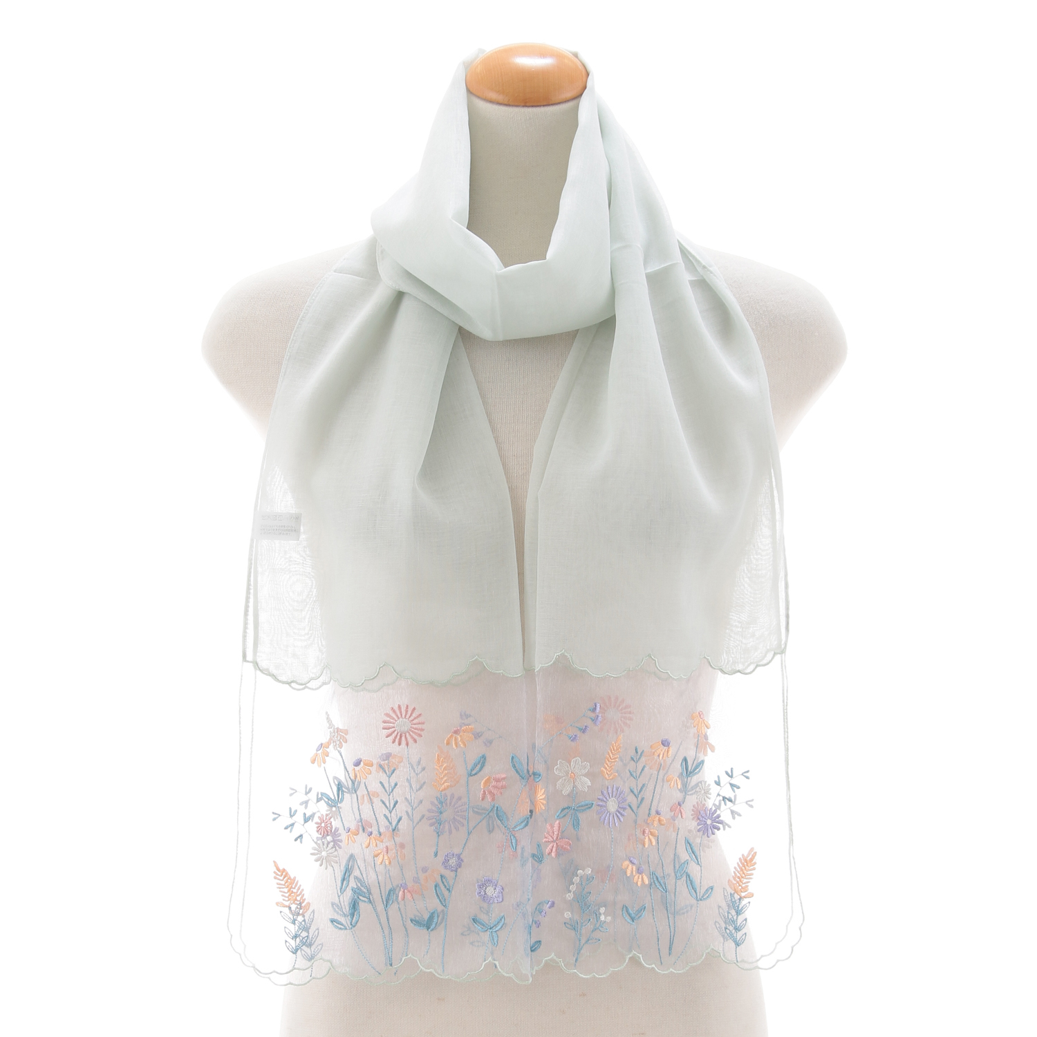 【ラベンダー終了】オーガンジー切替刺繍ストール ボタニカル柄