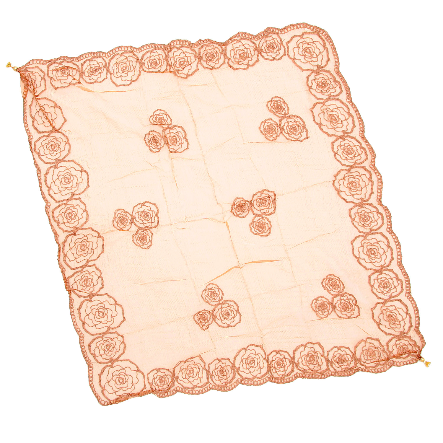 【キャメル、ワイン終了】マグネット付ローズ刺繍スカーフ - 画像4