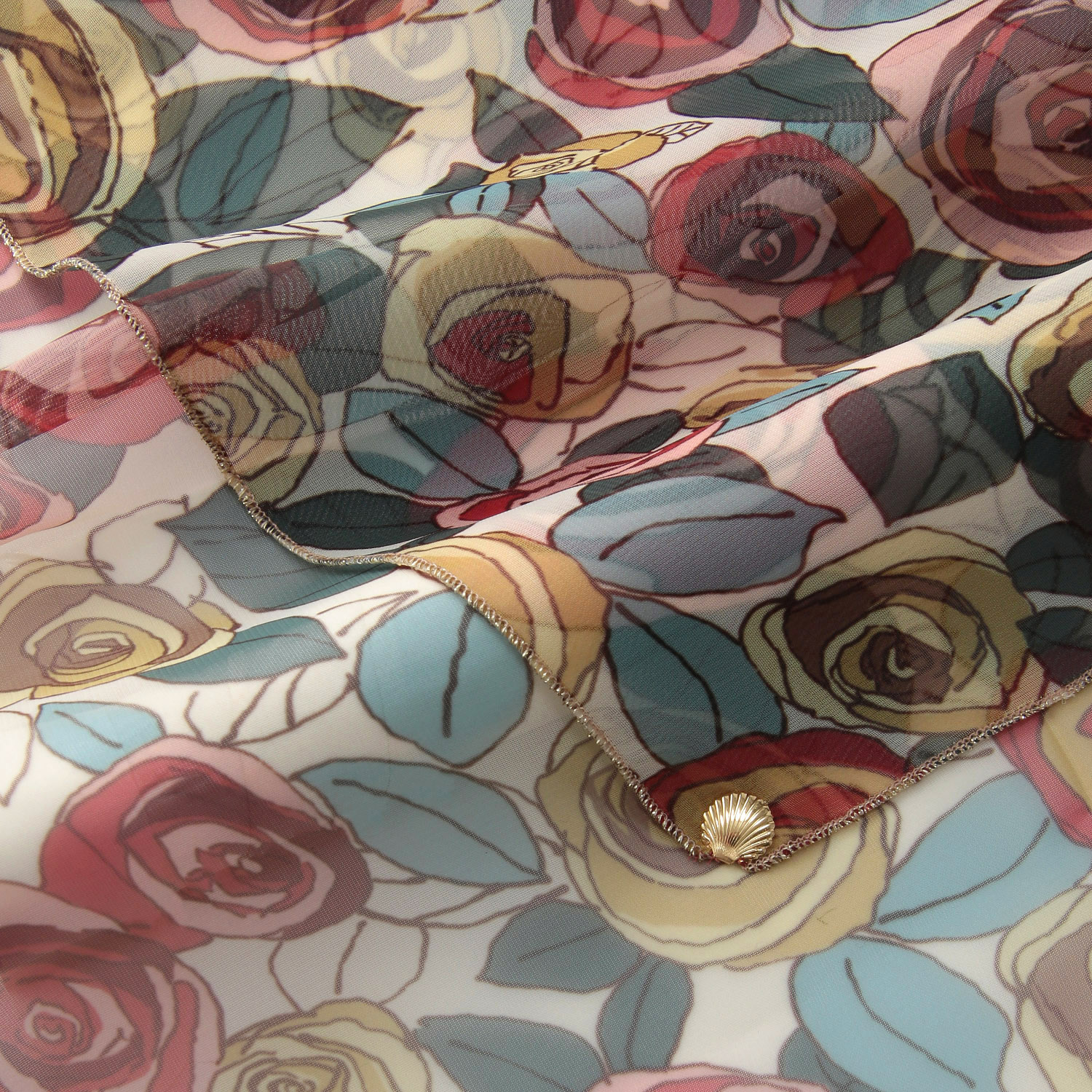 日本製 プリントポリエステルシフォンスカーフ 52×52 - 画像3