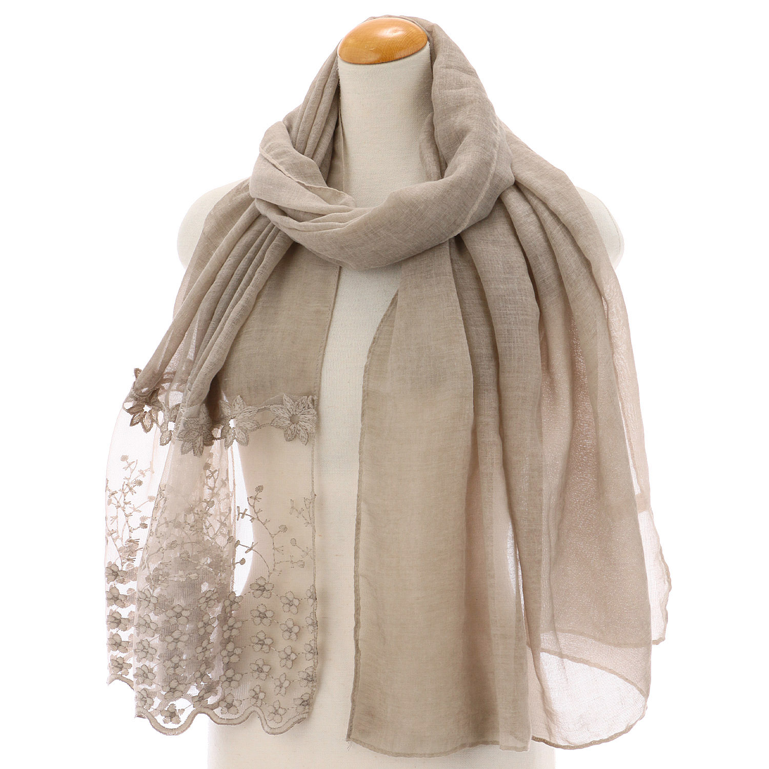 小花刺繍切替ストール - 画像3