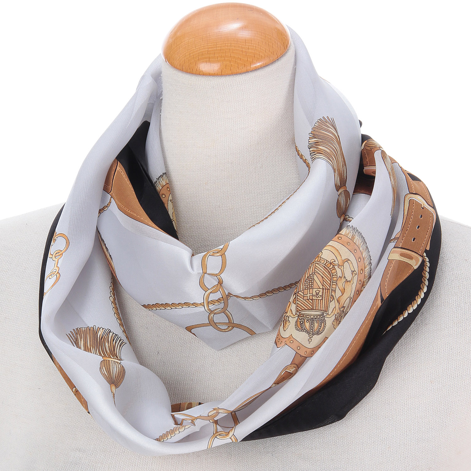 日本製 シルクサテンストライプループスカーフ クレスト - 画像1