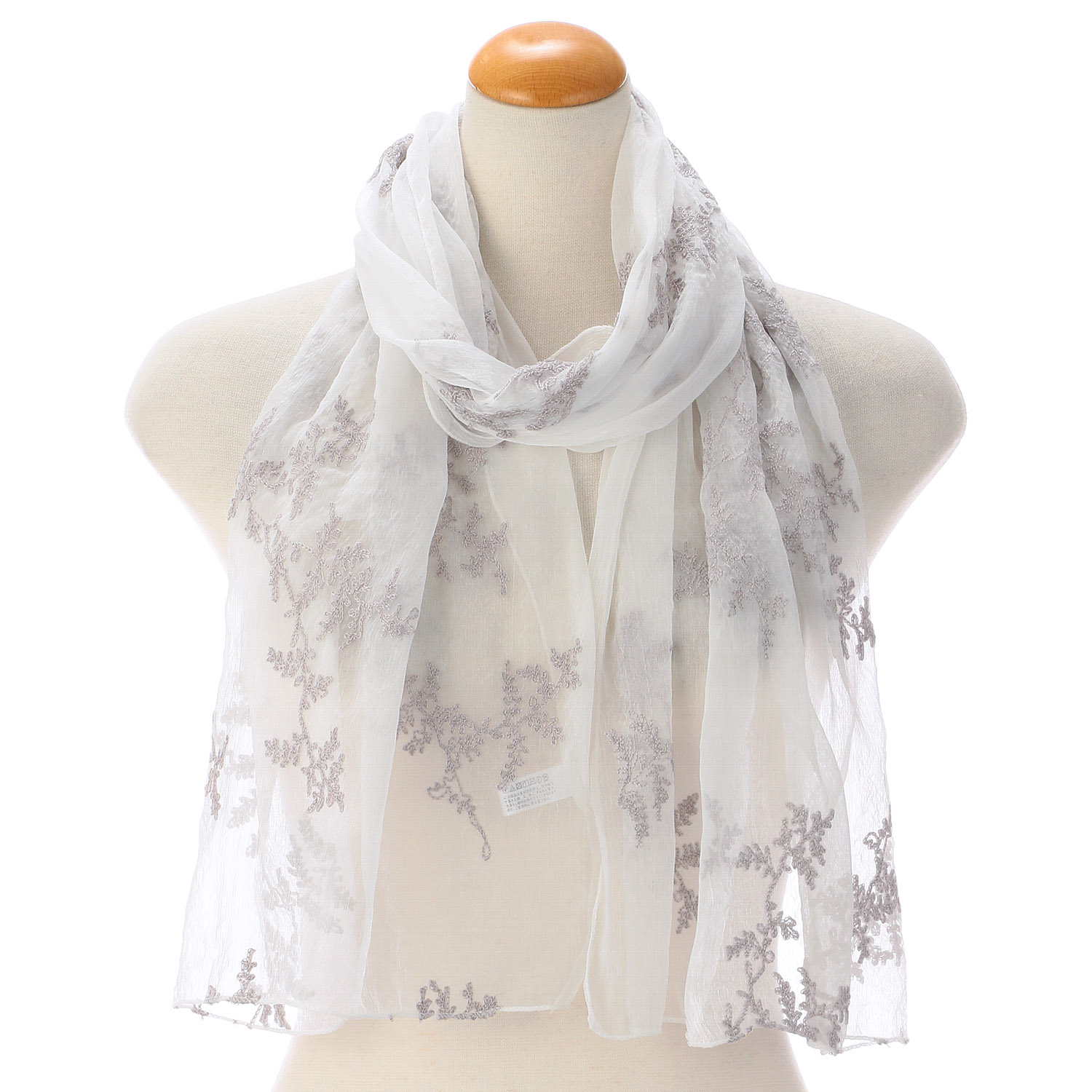 【ネイビーブルー終了】リーフ刺繍ストール - 画像3