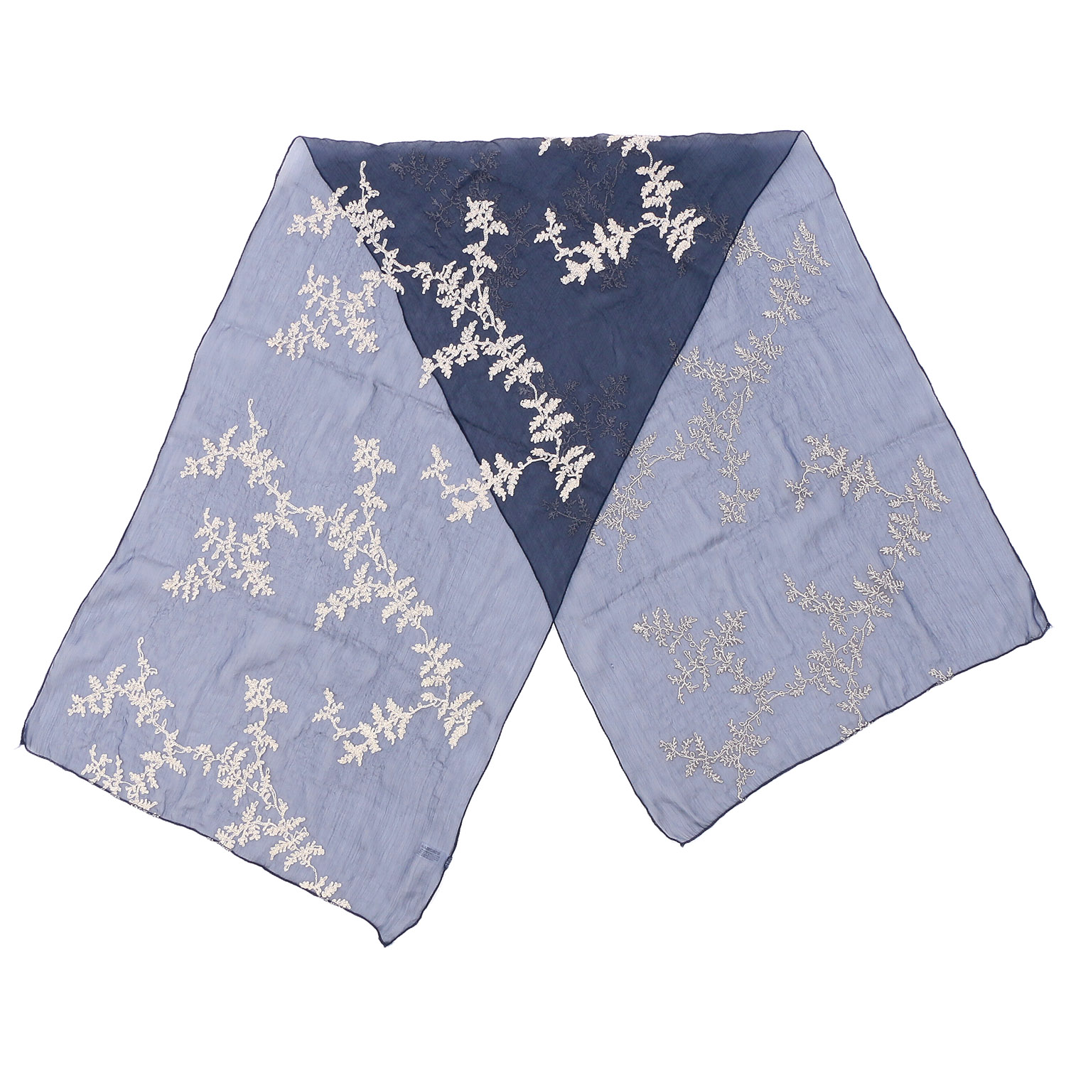 【ネイビーブルー終了】リーフ刺繍ストール - 画像6