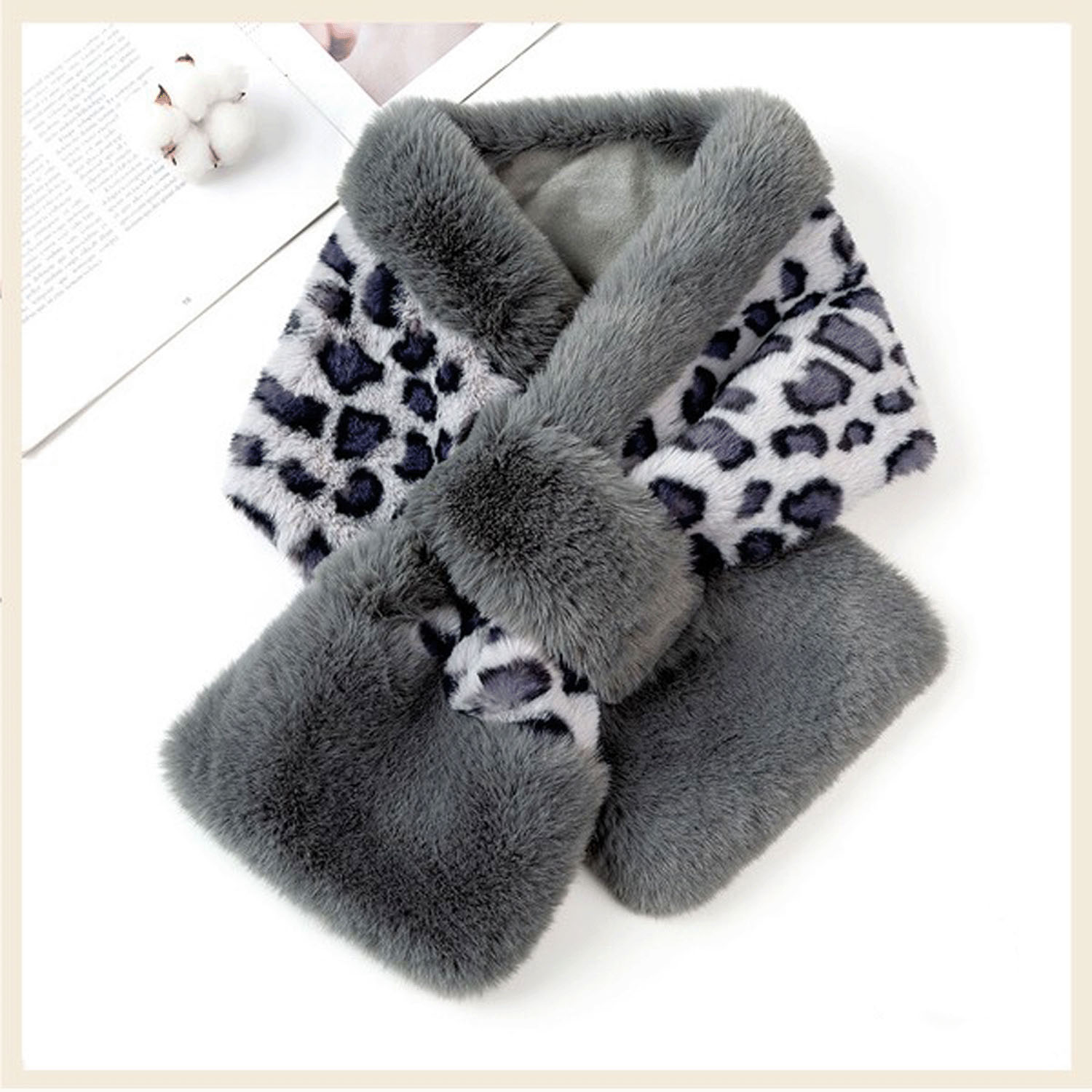 【ベージュ終了】エコファーヒョウ柄マフラー - 画像2