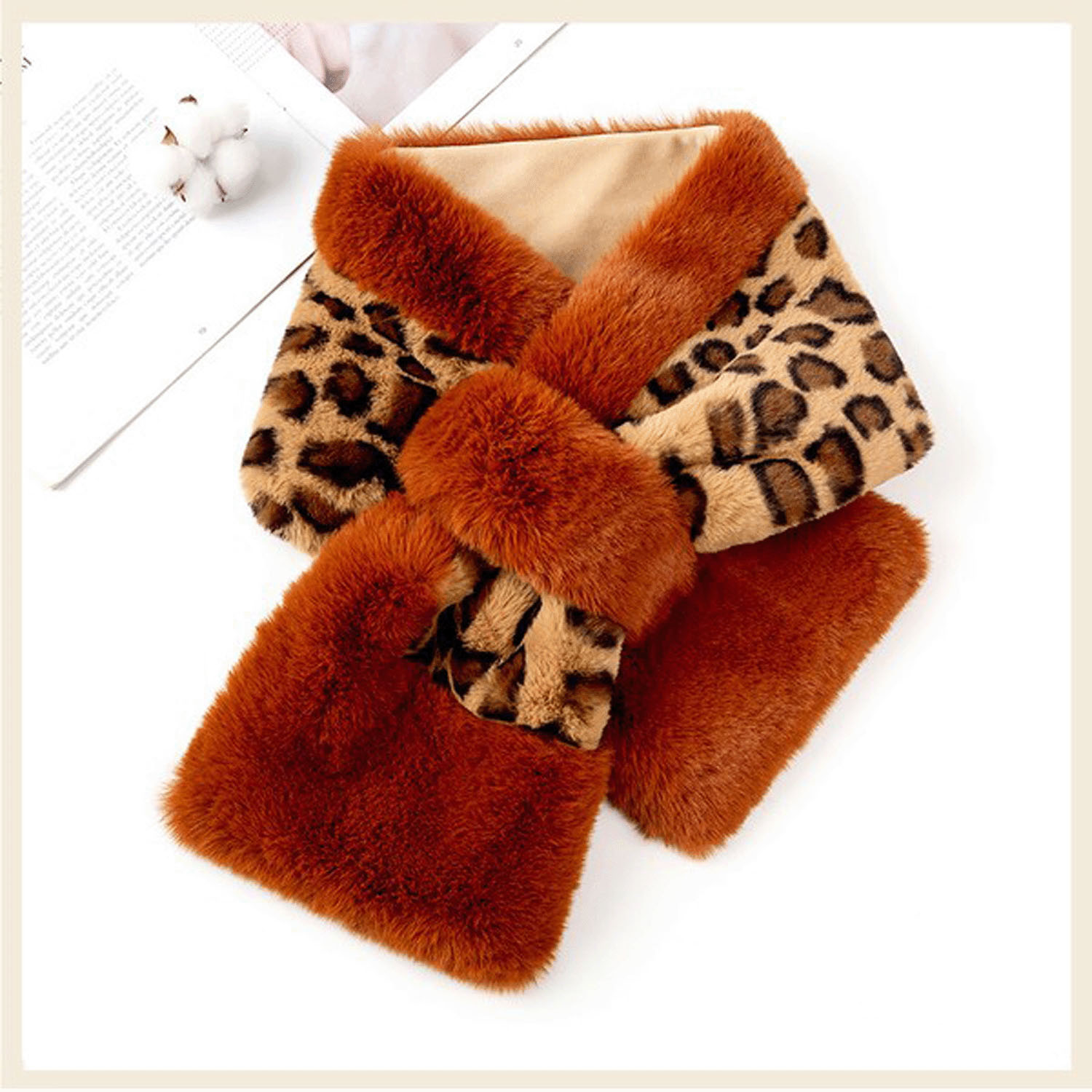 【ベージュ終了】エコファーヒョウ柄マフラー - 画像4