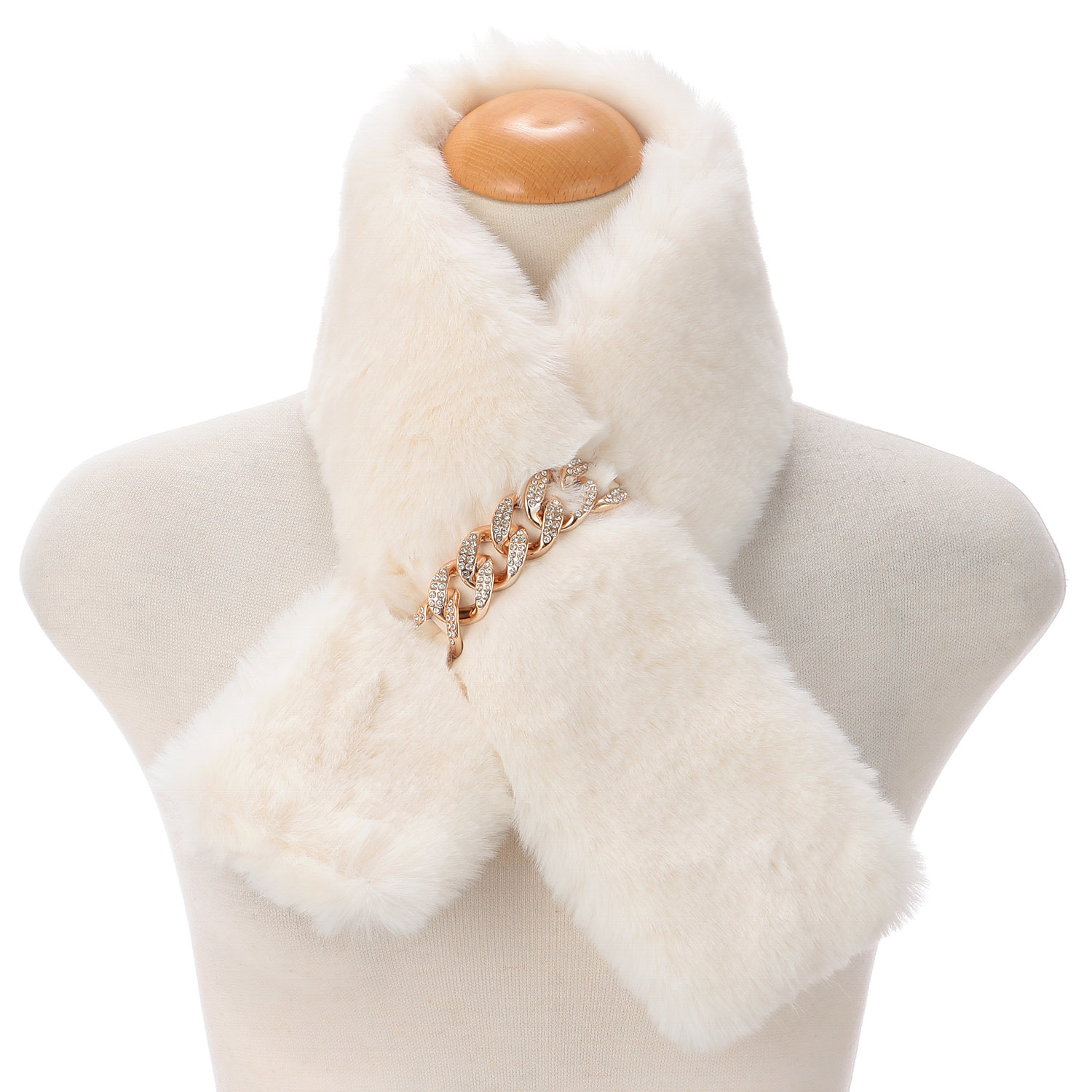 フェイクファーゴールドビジュー付きマフラー - 画像3