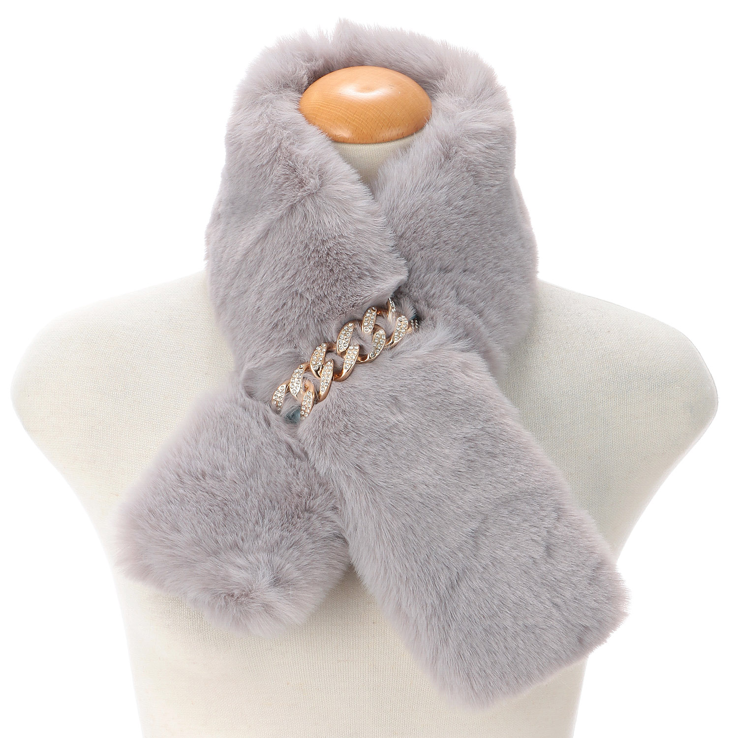 フェイクファーゴールドビジュー付きマフラー - 画像1