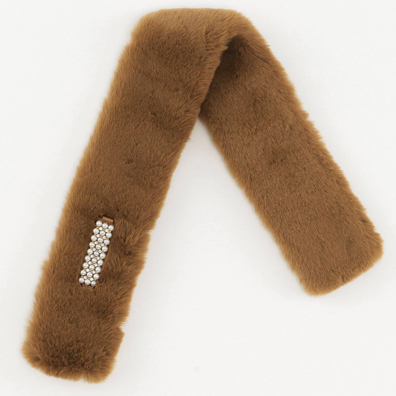 【ベージュ終了】フェイクファー パールビジュ－付きマフラー - 画像5