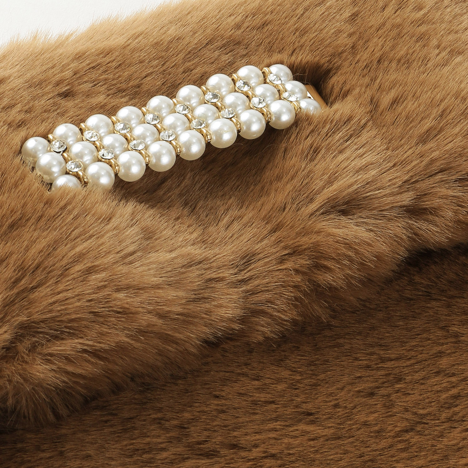 【ベージュ終了】フェイクファー パールビジュ－付きマフラー - 画像6