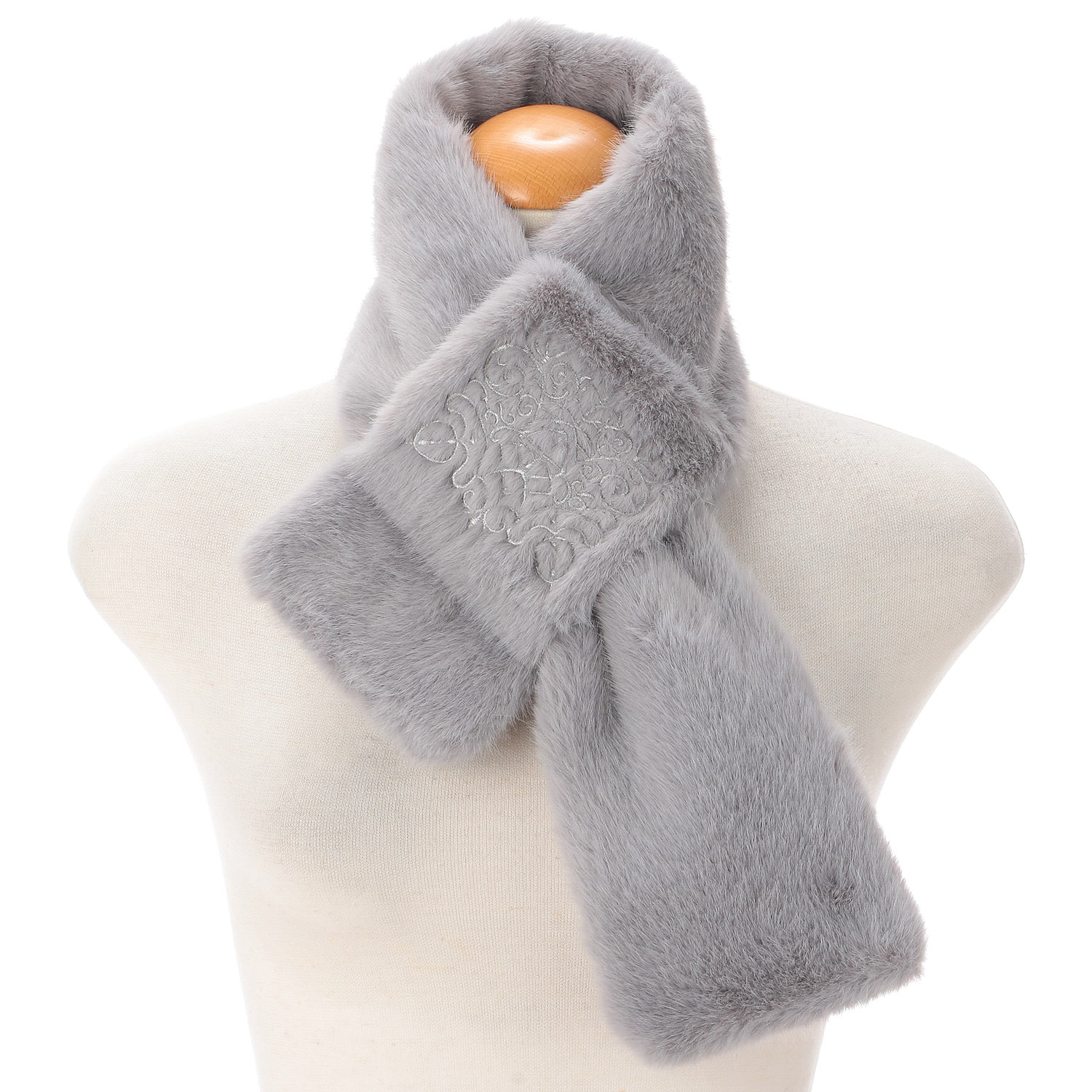 【モカブラウン終了】エコファー刺繍ティペット