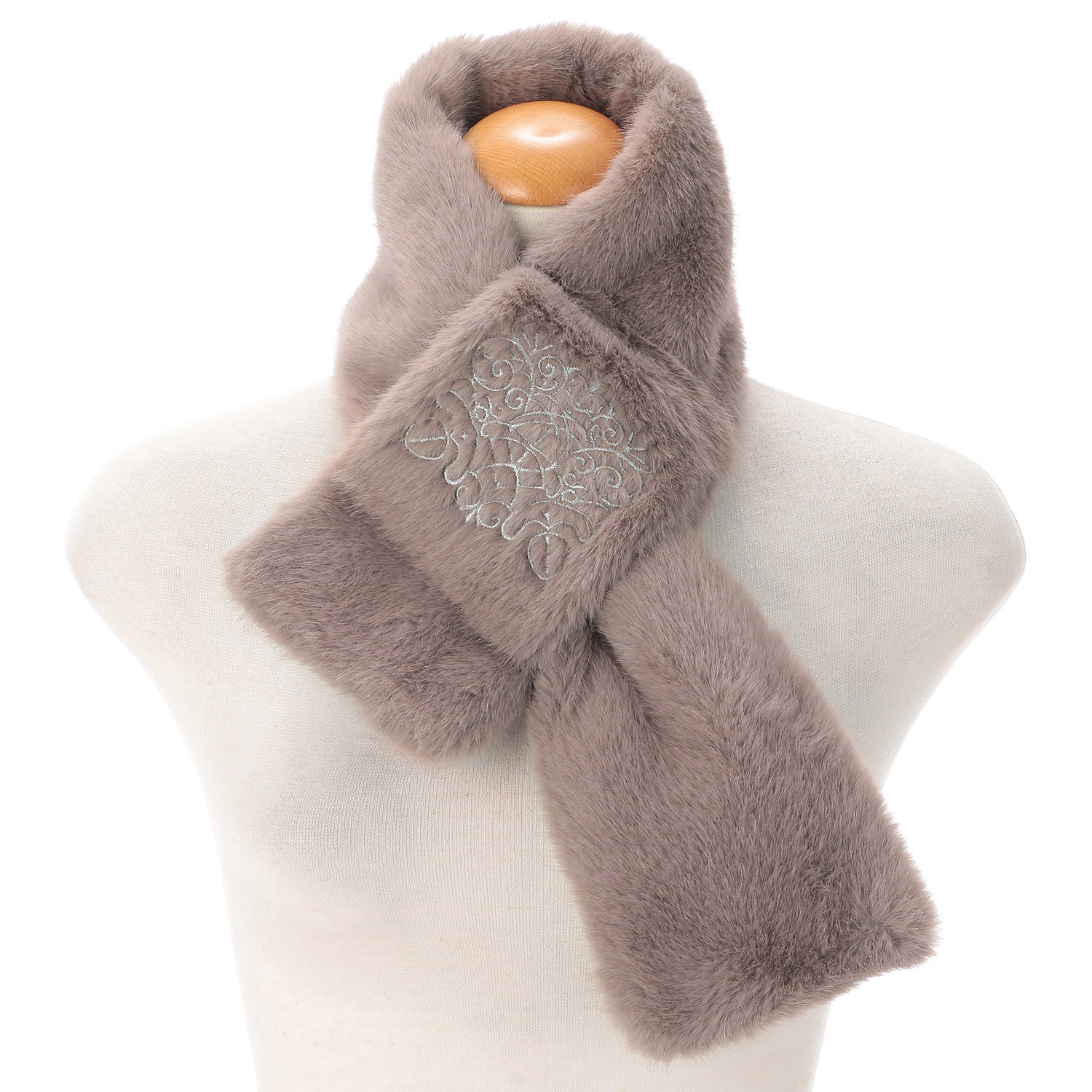 【モカブラウン終了】エコファー刺繍ティペット - 画像1